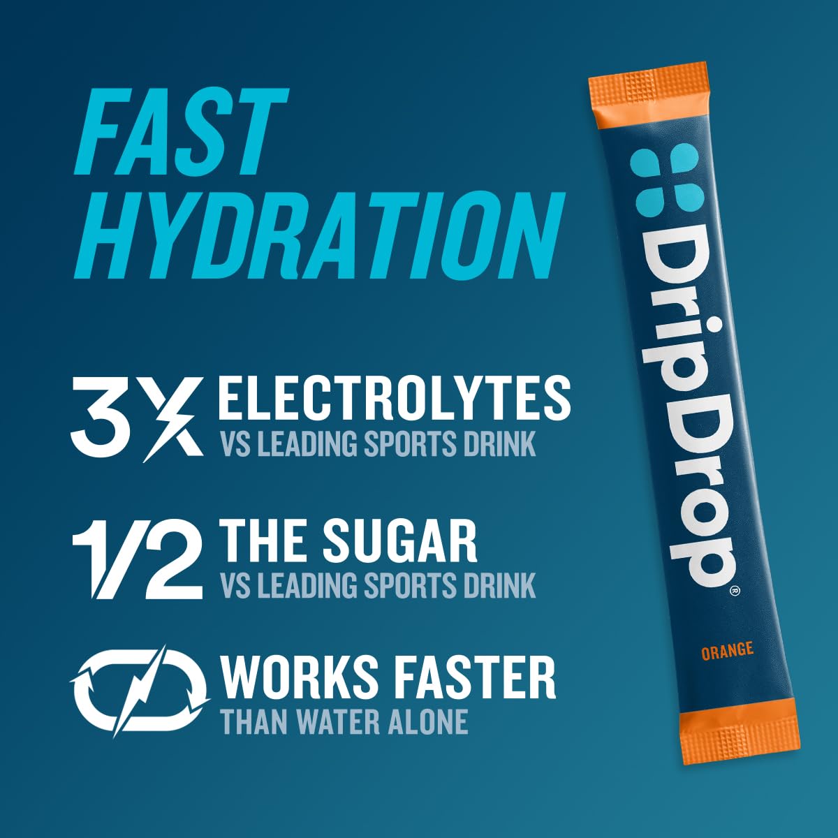 DripDrop single sachet close-up highlighting easy-tear packet and quick convenience