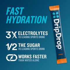 DripDrop single sachet close-up highlighting easy-tear packet and quick convenience