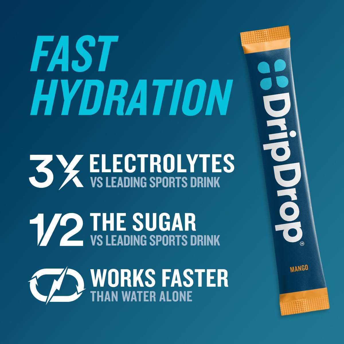 Close-up of a DripDrop single-serve packet highlighting easy-portable design