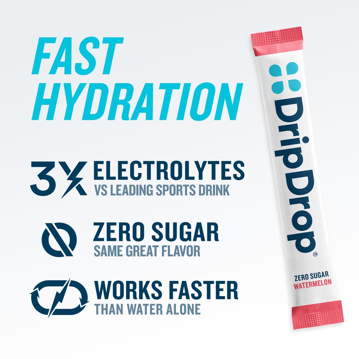 DripDrop single stick close-up with clear sachet illustrating portable convenience
