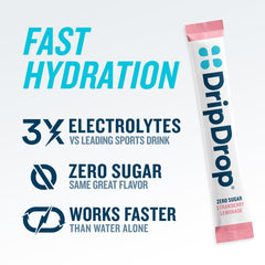 DripDrop single stick packet close-up highlighting easy single-serve portability and spill-free mixing