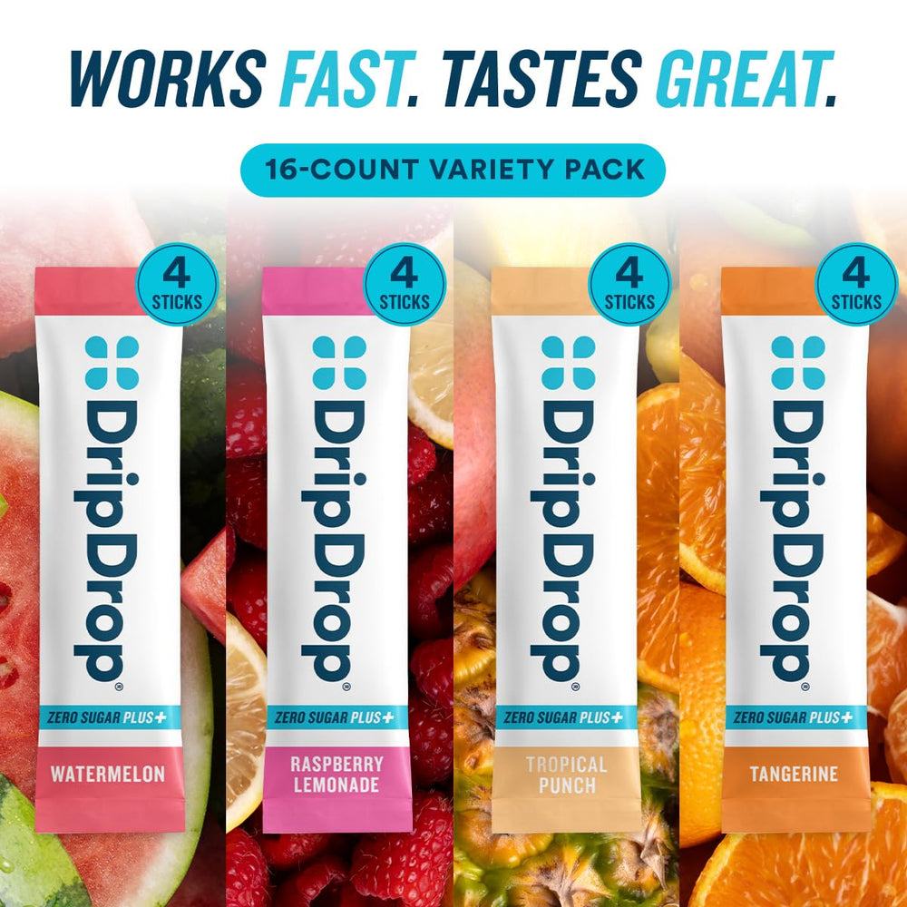 DripDrop sticks inside a backpack demonstrating convenient on-the-go hydration