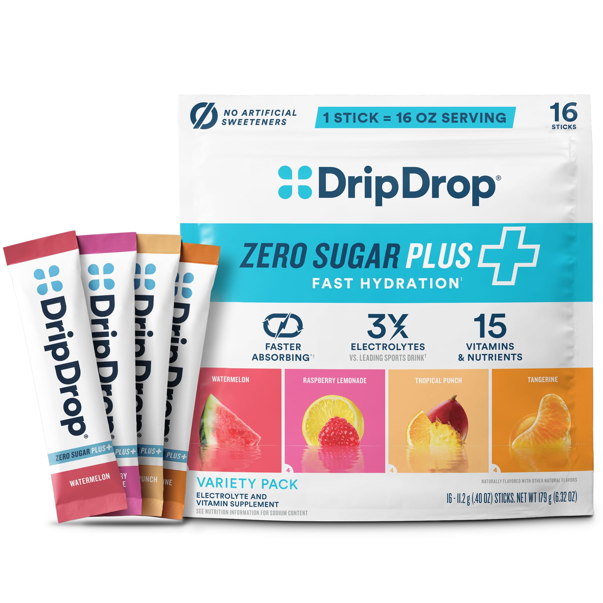 DripDrop front packaging showing variety pack and branding for quick recognition