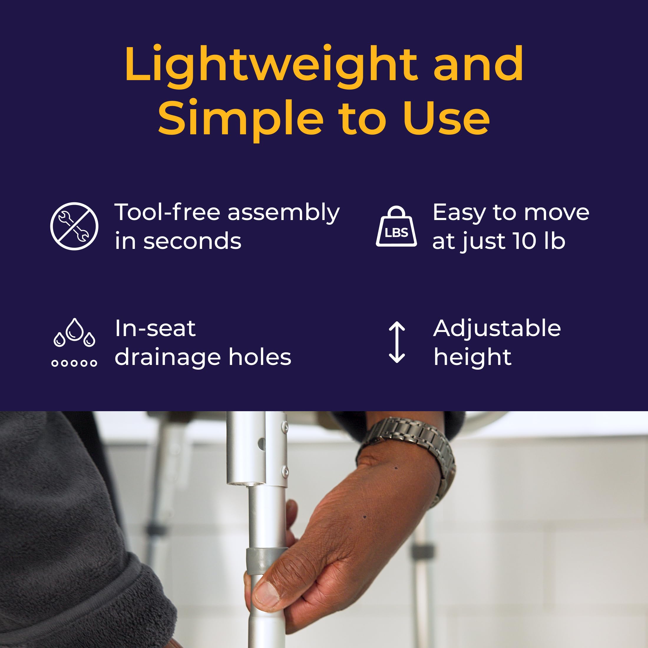 Drive Medical adjustable leg locking mechanism showing personalized height setup
