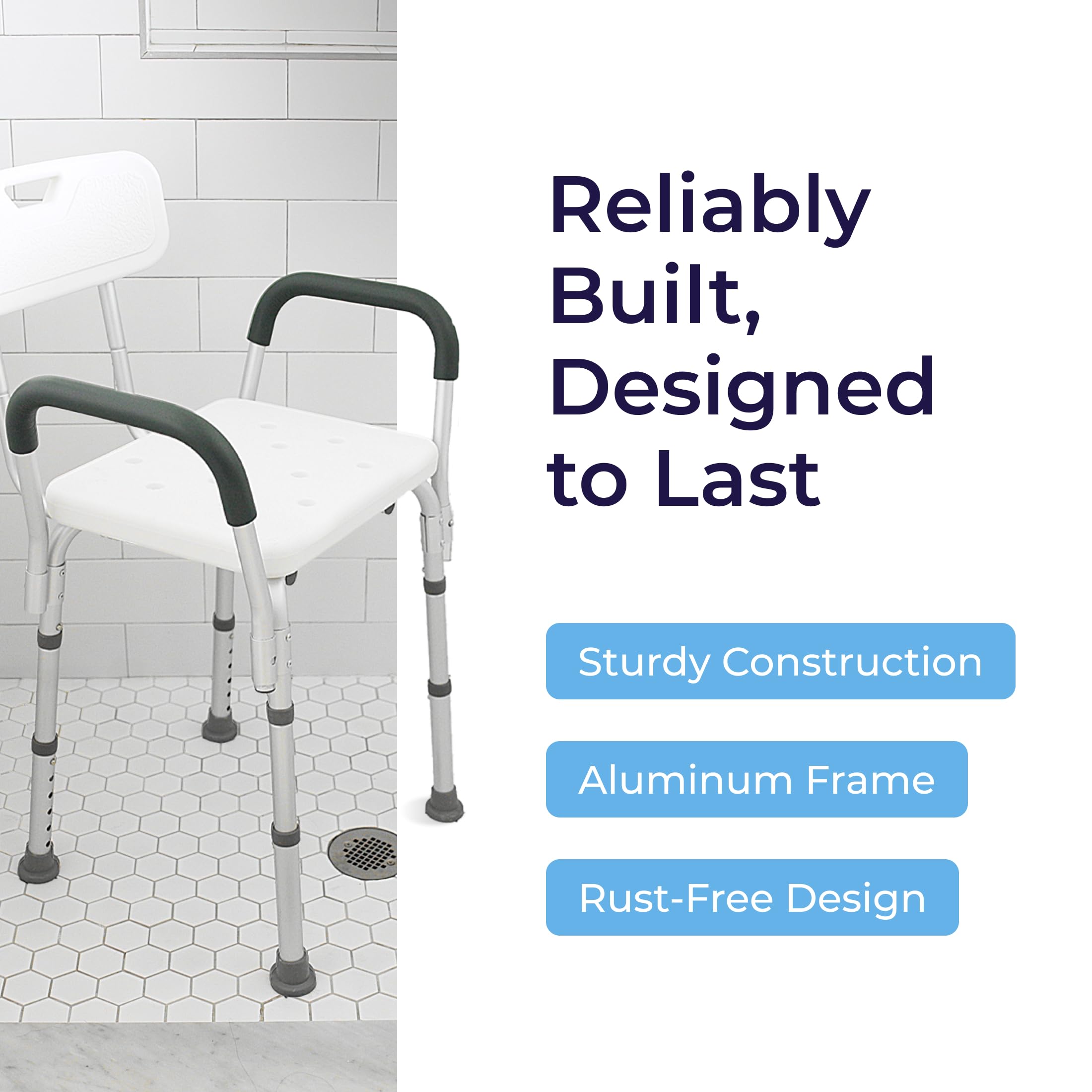 Drive Medical seat with drainage holes preventing water pooling for safer sits