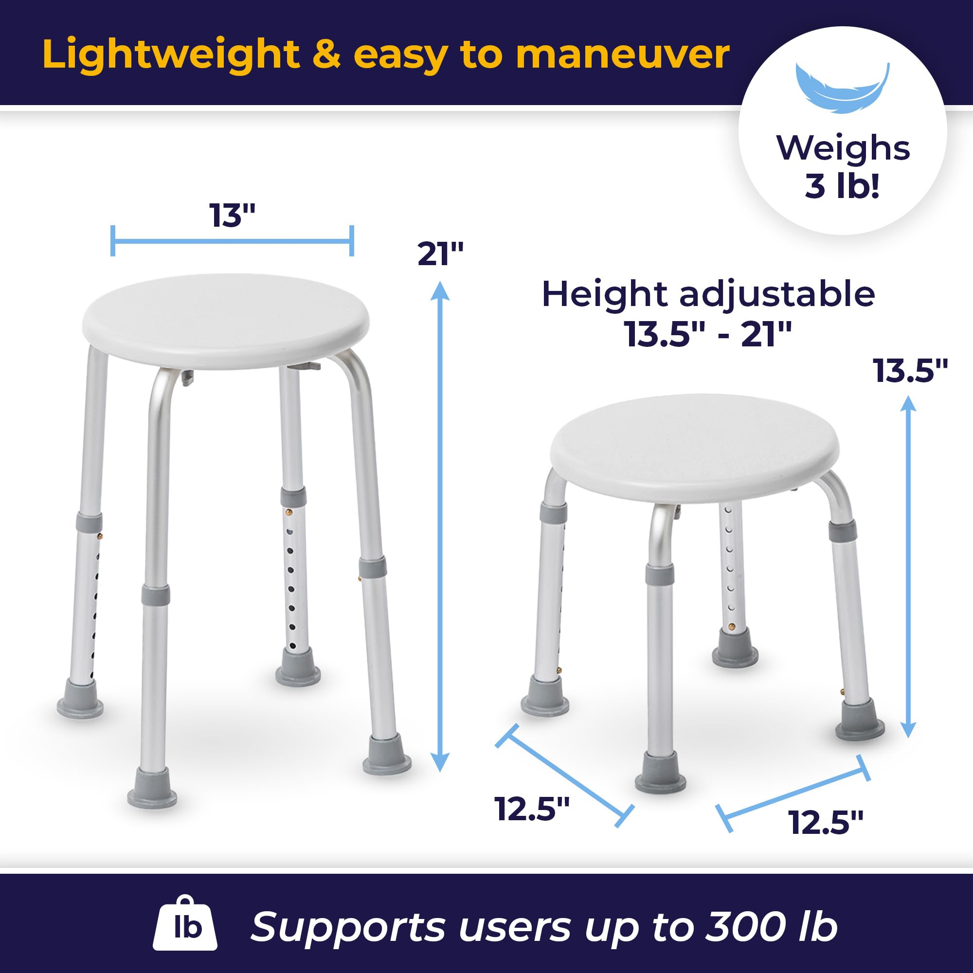 Drive Medical height adjustment showing pinch-free pushpin for safe changes