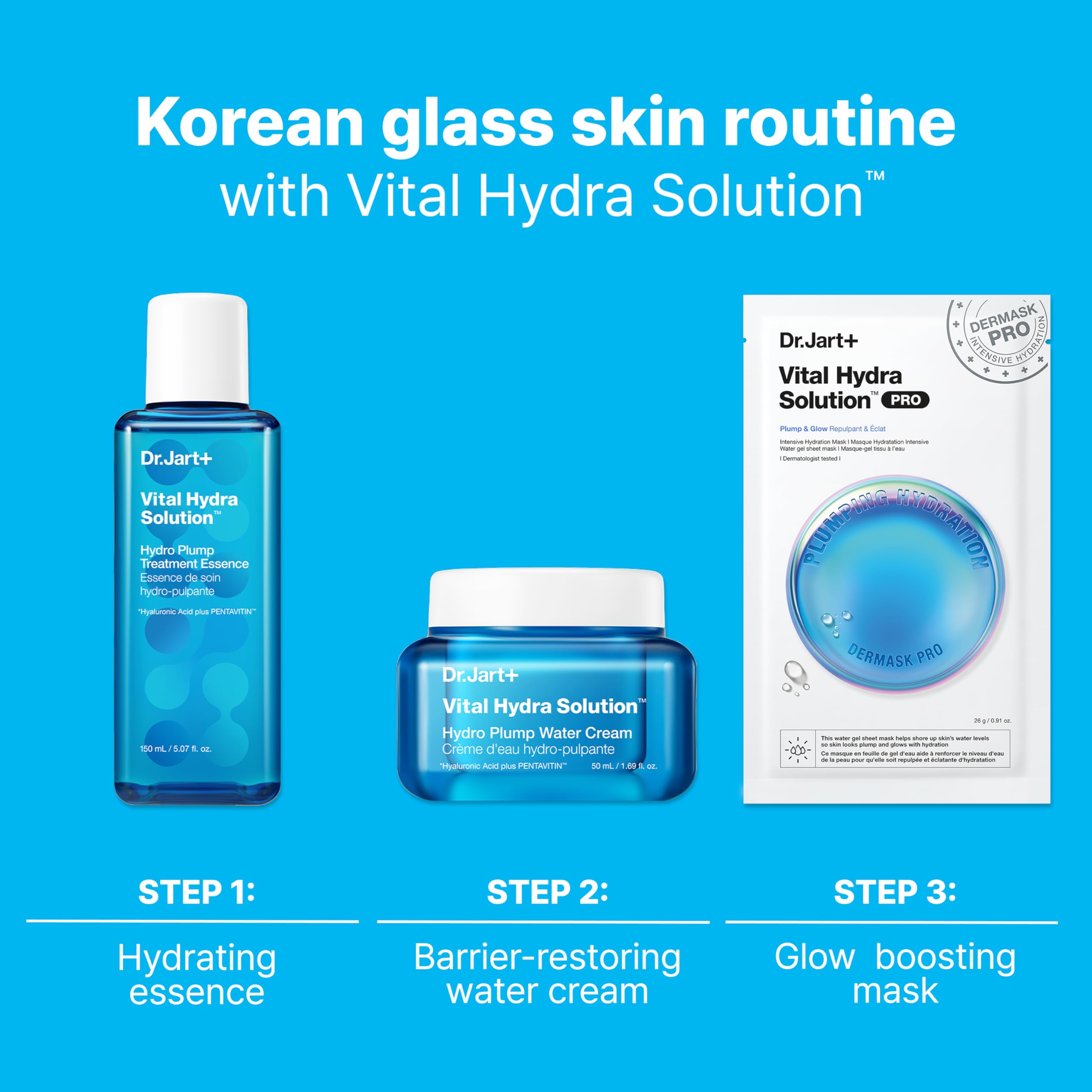 Dr.Jart+ ingredient label highlighting hyaluronic acid and Pentavitin™ benefit