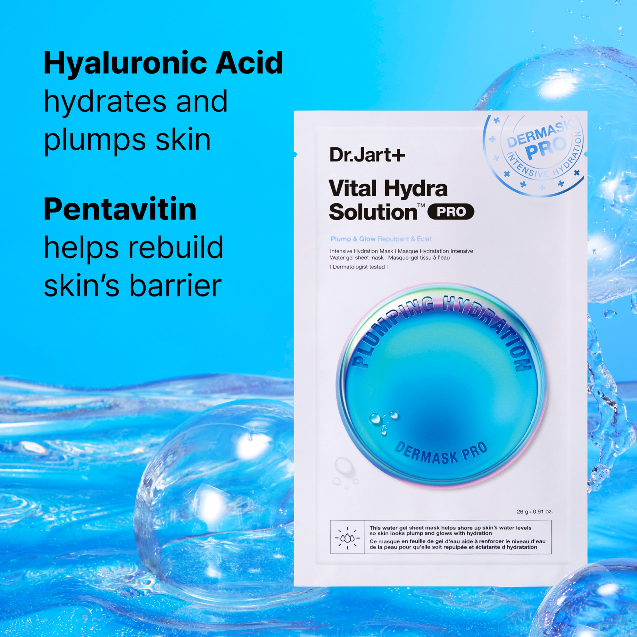 Dr.Jart+ hand holding single mask to show compact travel size benefit