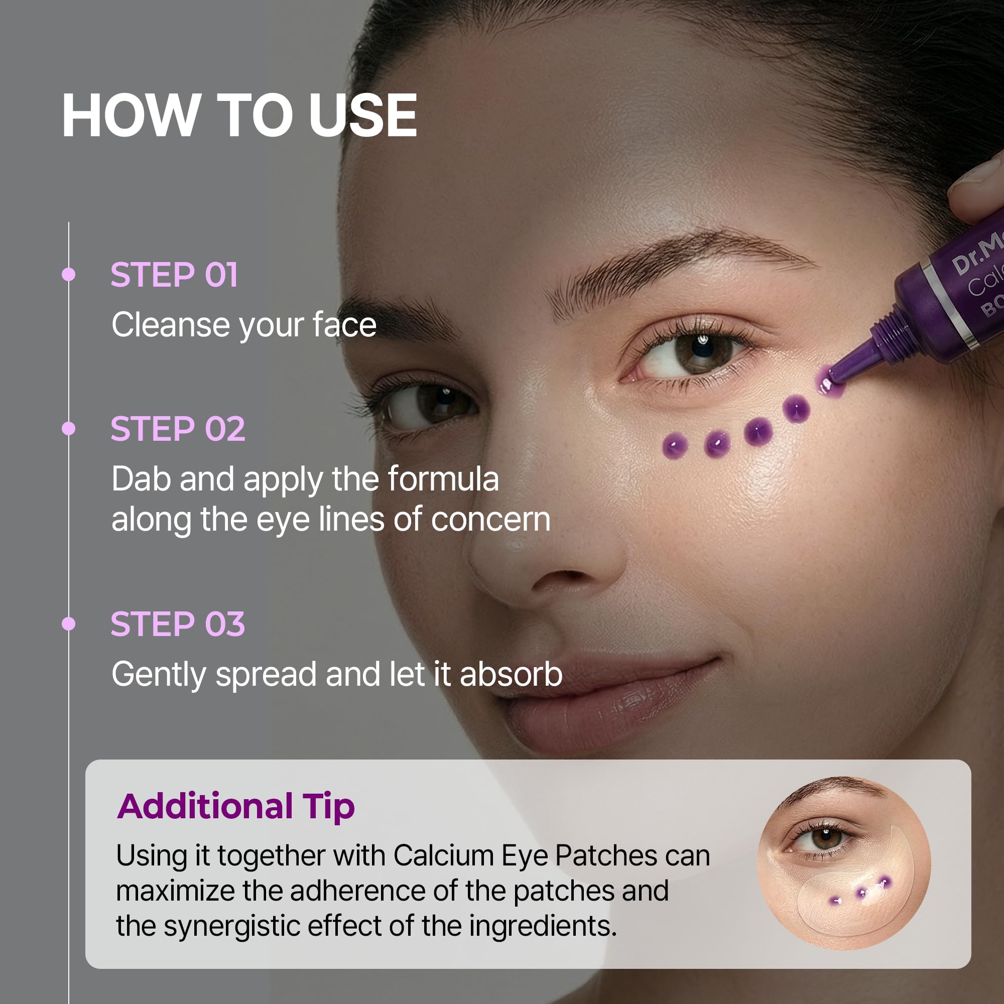 Dr.Melaxin packaging label closeup showing peptide and calcium-bonding claims