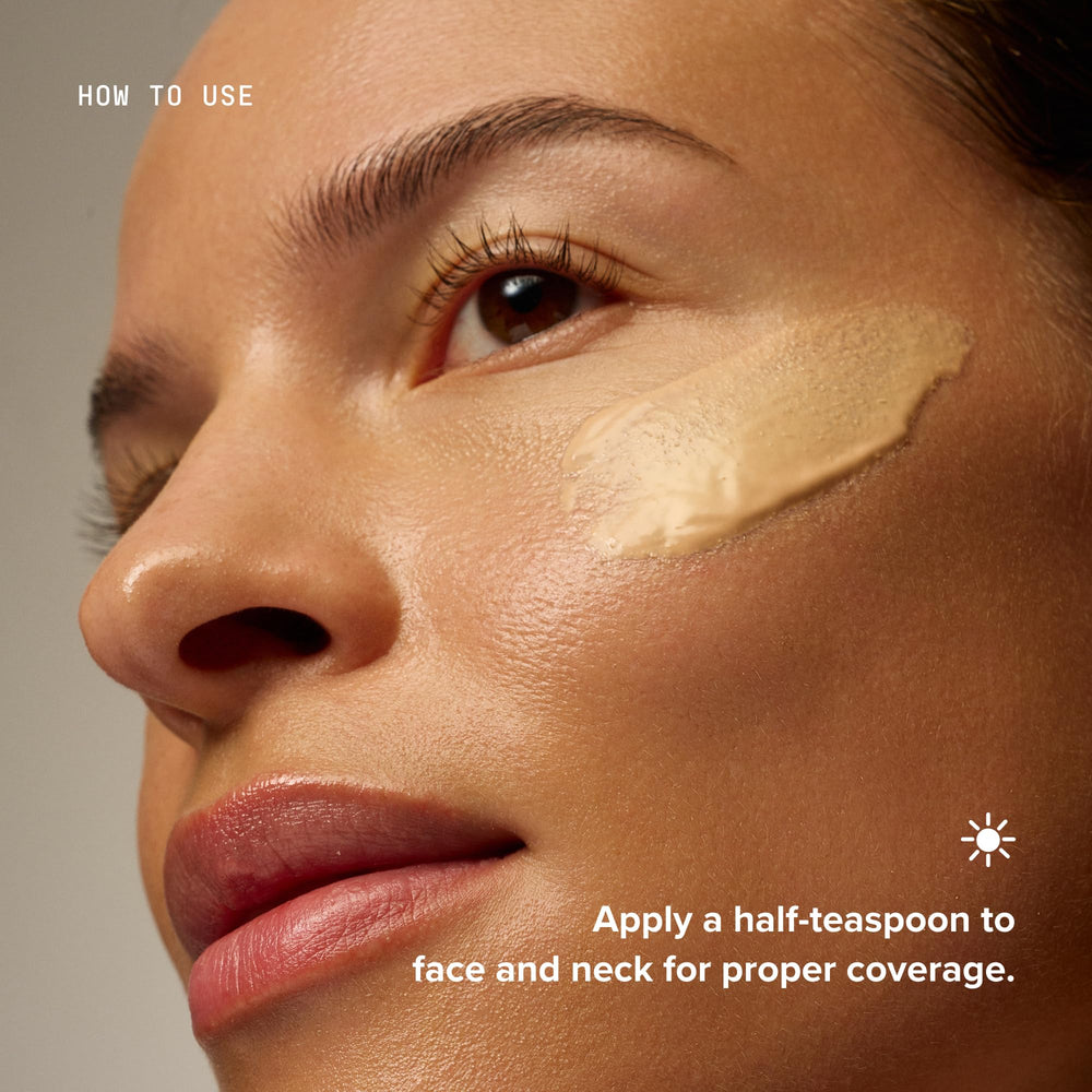 DRMTLGY zinc oxide ingredient close-up emphasizing broad-spectrum protection benefit