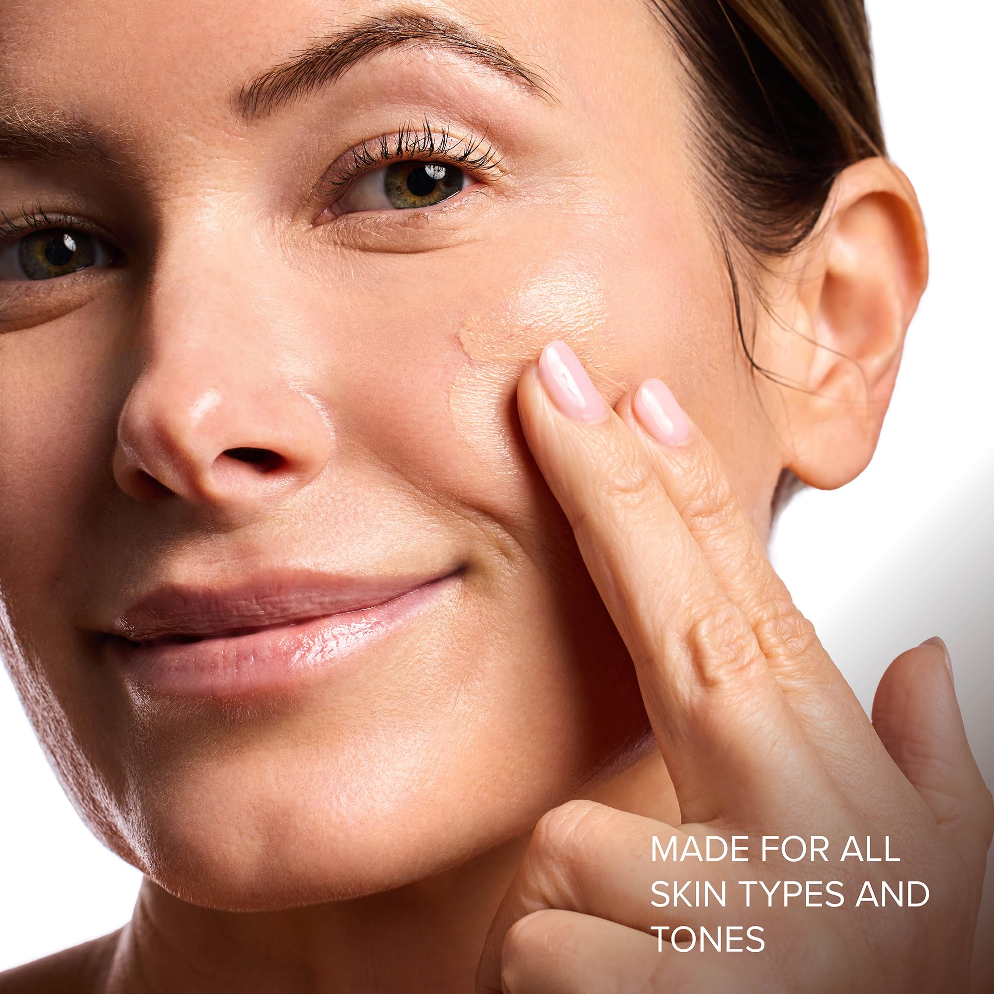 DRMTLGY drop on back of hand showing consistency and SPF coverage benefits