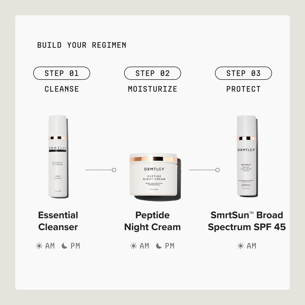 DRMTLGY on bathroom shelf lifestyle suggesting daily routine fit
