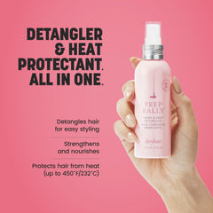 Drybar Prep Rally close-up mist texture illustrating lightweight, non-greasy feel