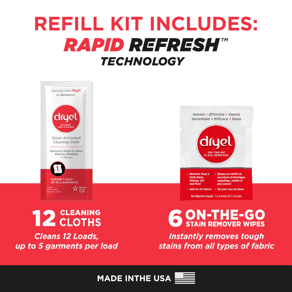 Dryel cleaning cloth close-up highlighting texture and quick-refresh action