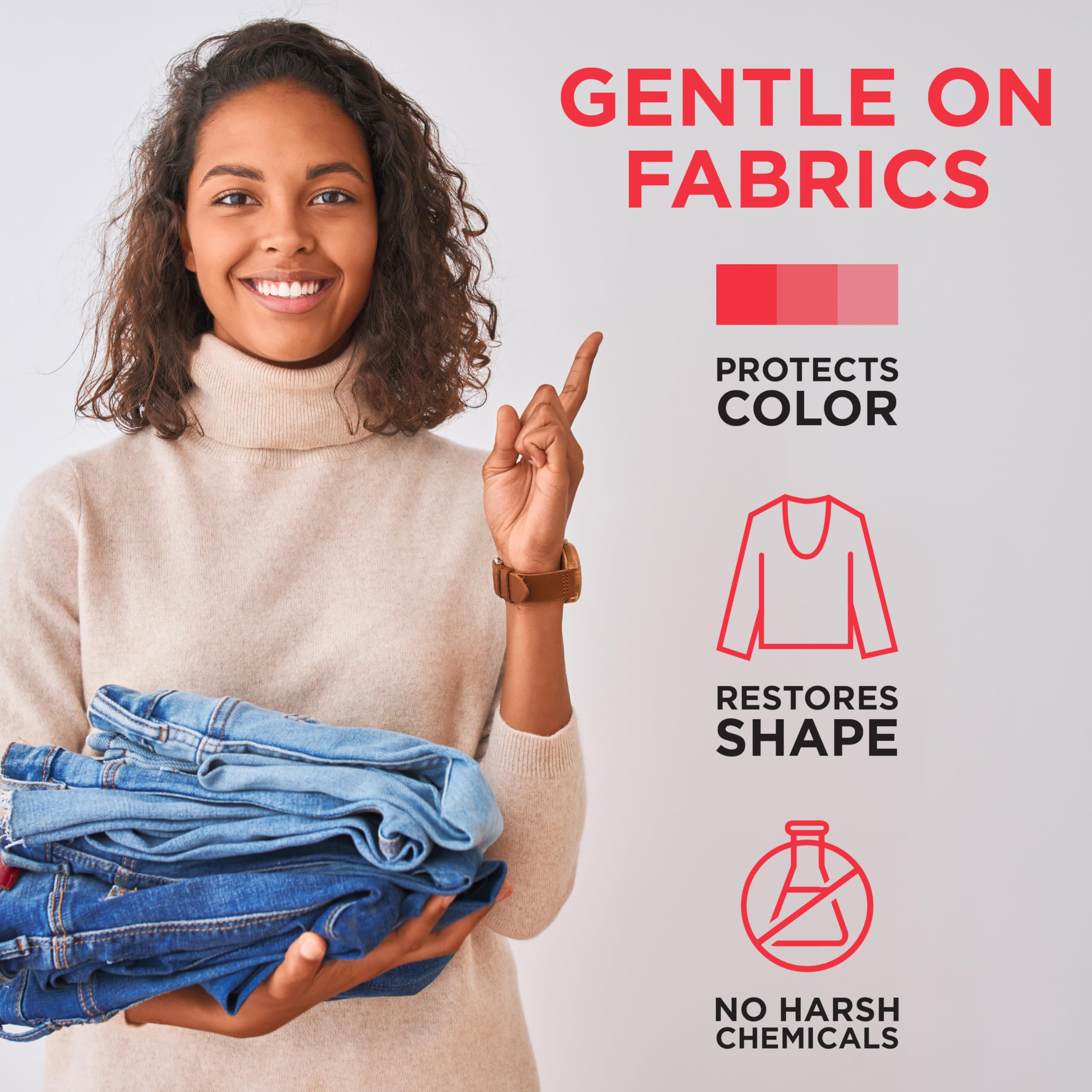 Dryel displayed with wool, silk, linen to show fabric compatibility