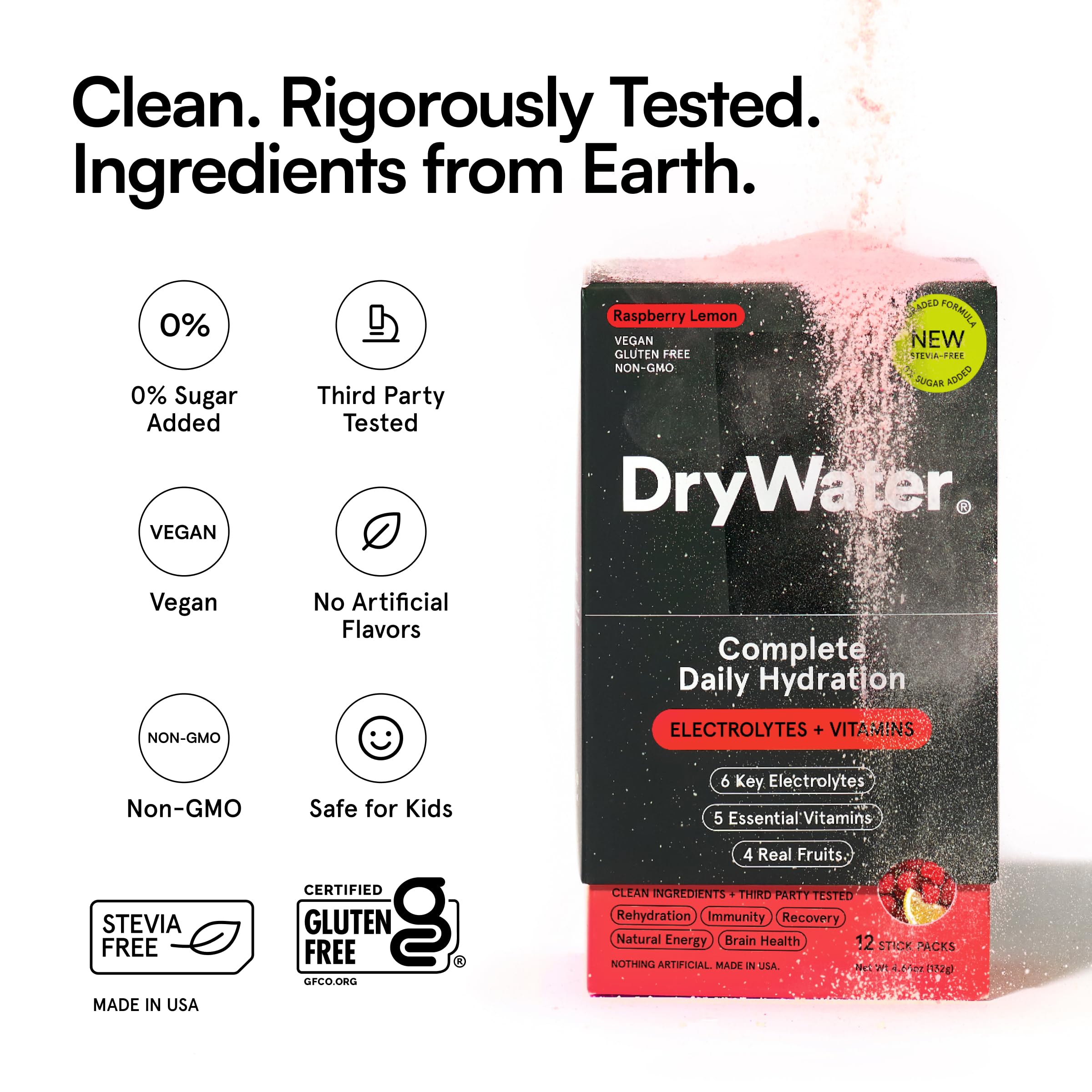 Chilled glass of mixed DryWater Raspberry Lemon showing refreshing appearance