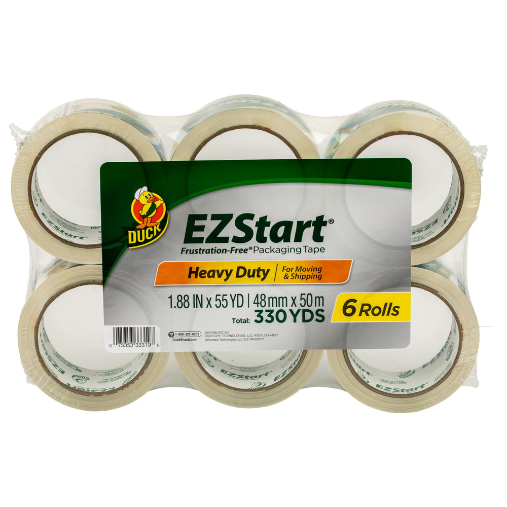 Duck brand front packaging showing six tape refill rolls and clear label benefit