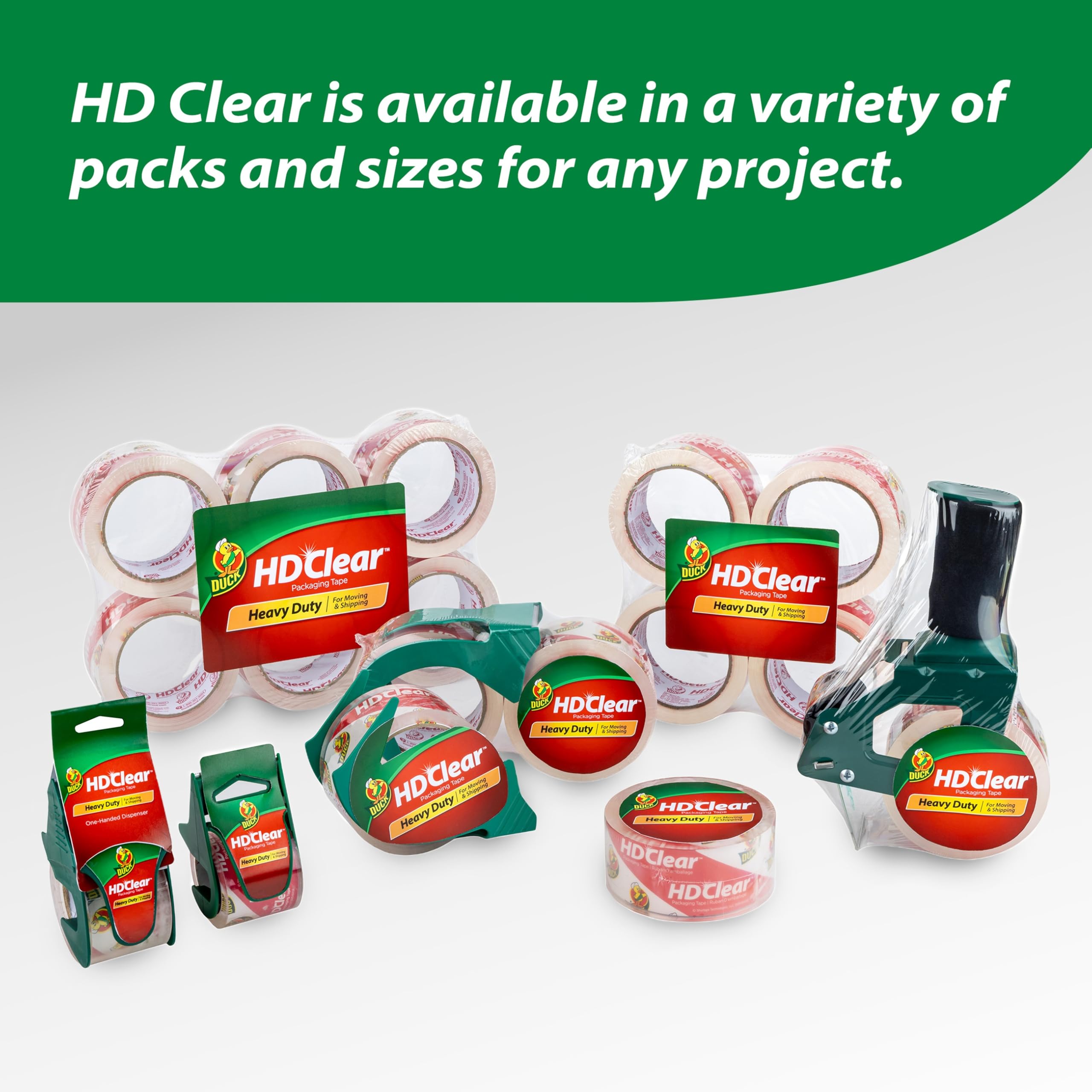 Duck HD clear next to ruler showing 1.88 inch width and long length benefit