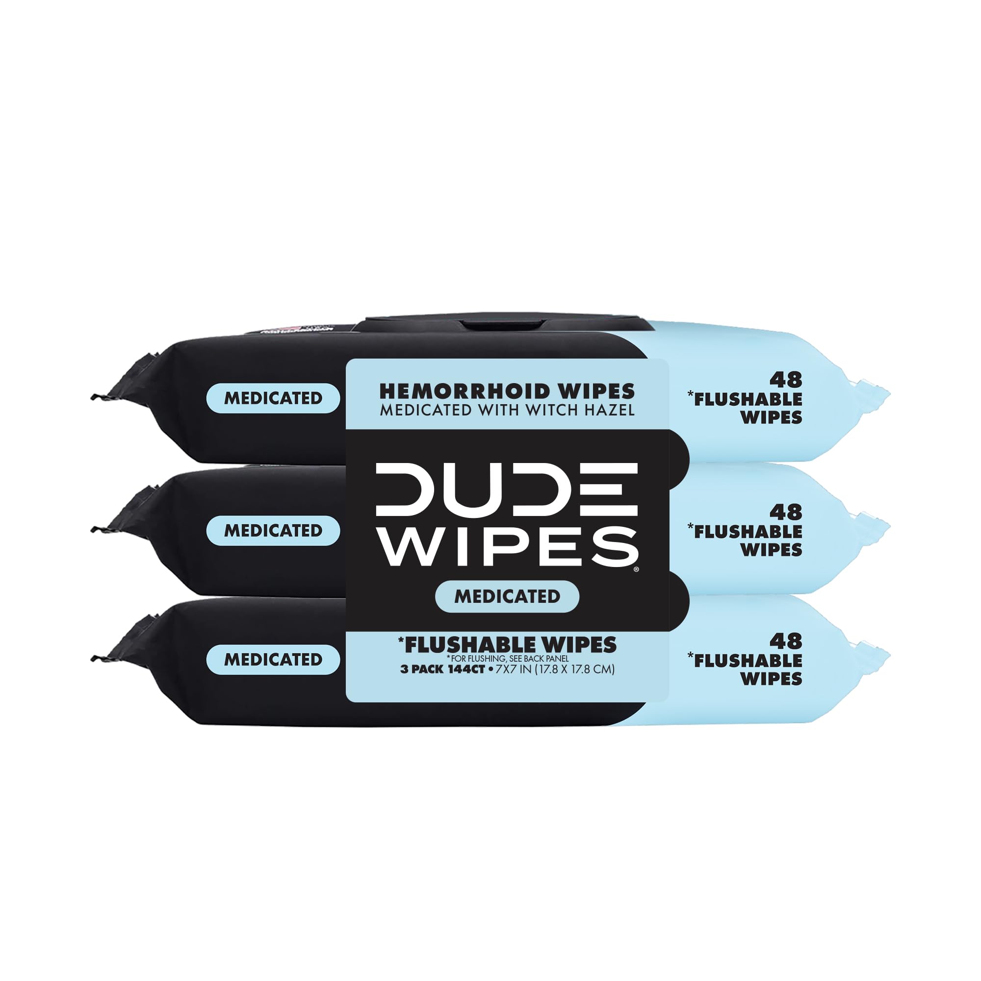 DUDE Wipes front packaging showing dispenser and 144 count benefits for easy access