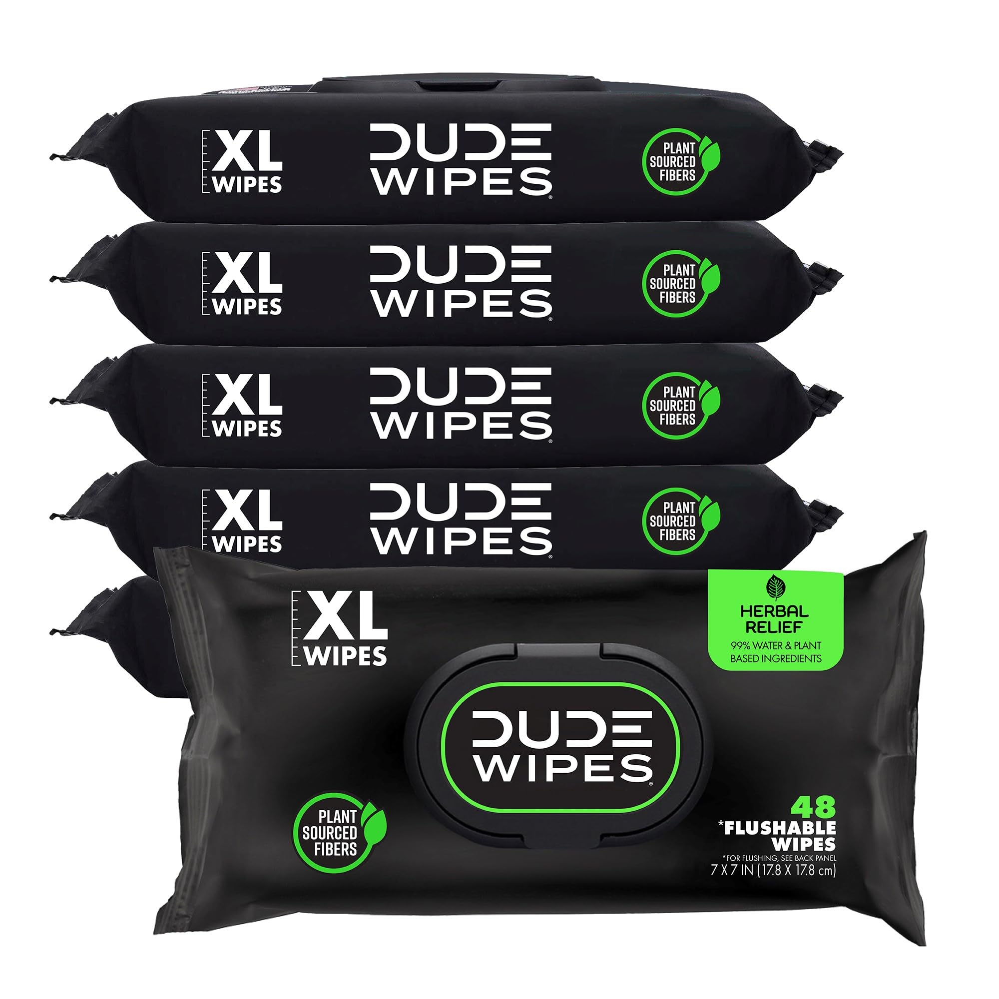 DUDE Wipes front packaging showing herbal relief benefits and count