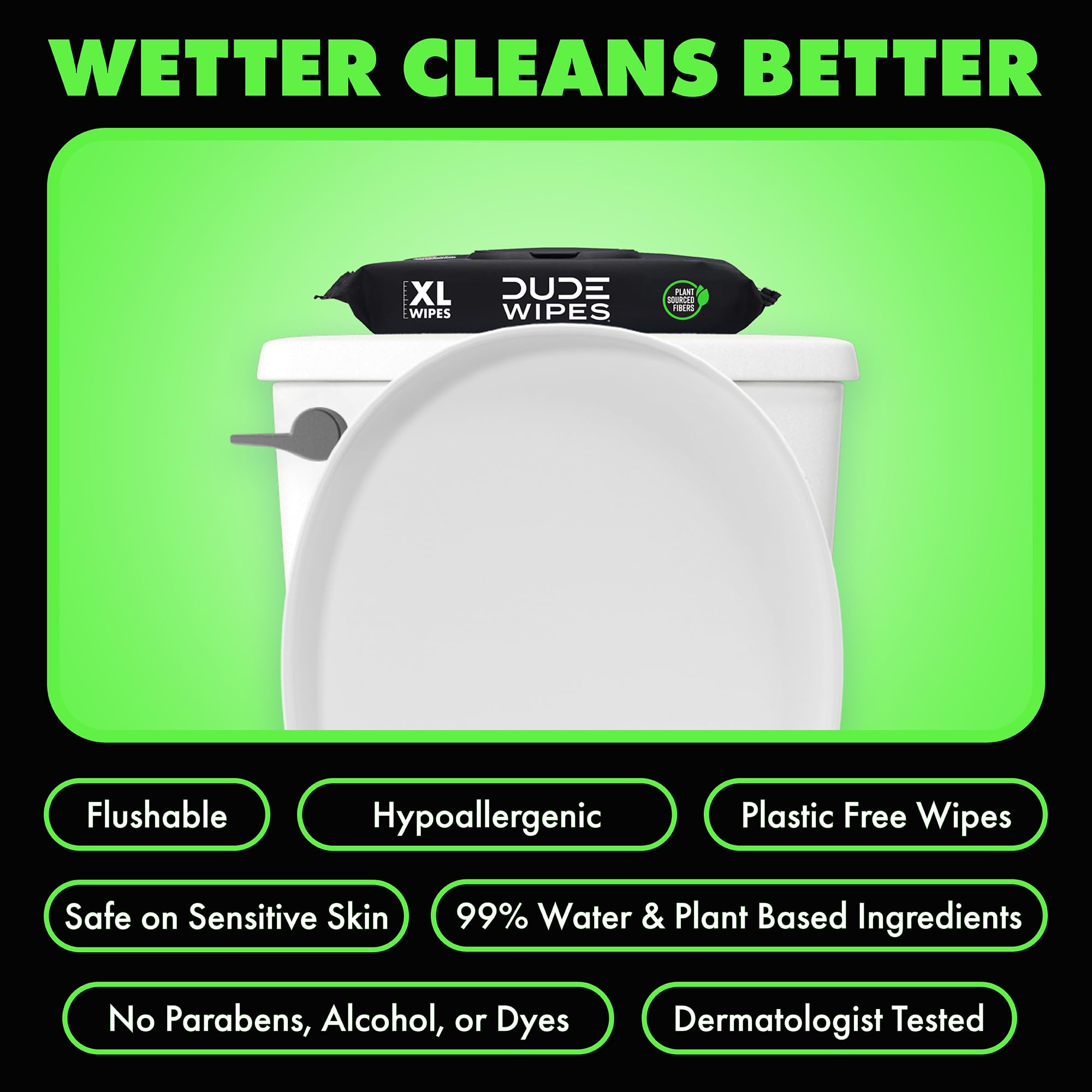 DUDE Wipes ingredient callout with witch hazel and aloe for soothing