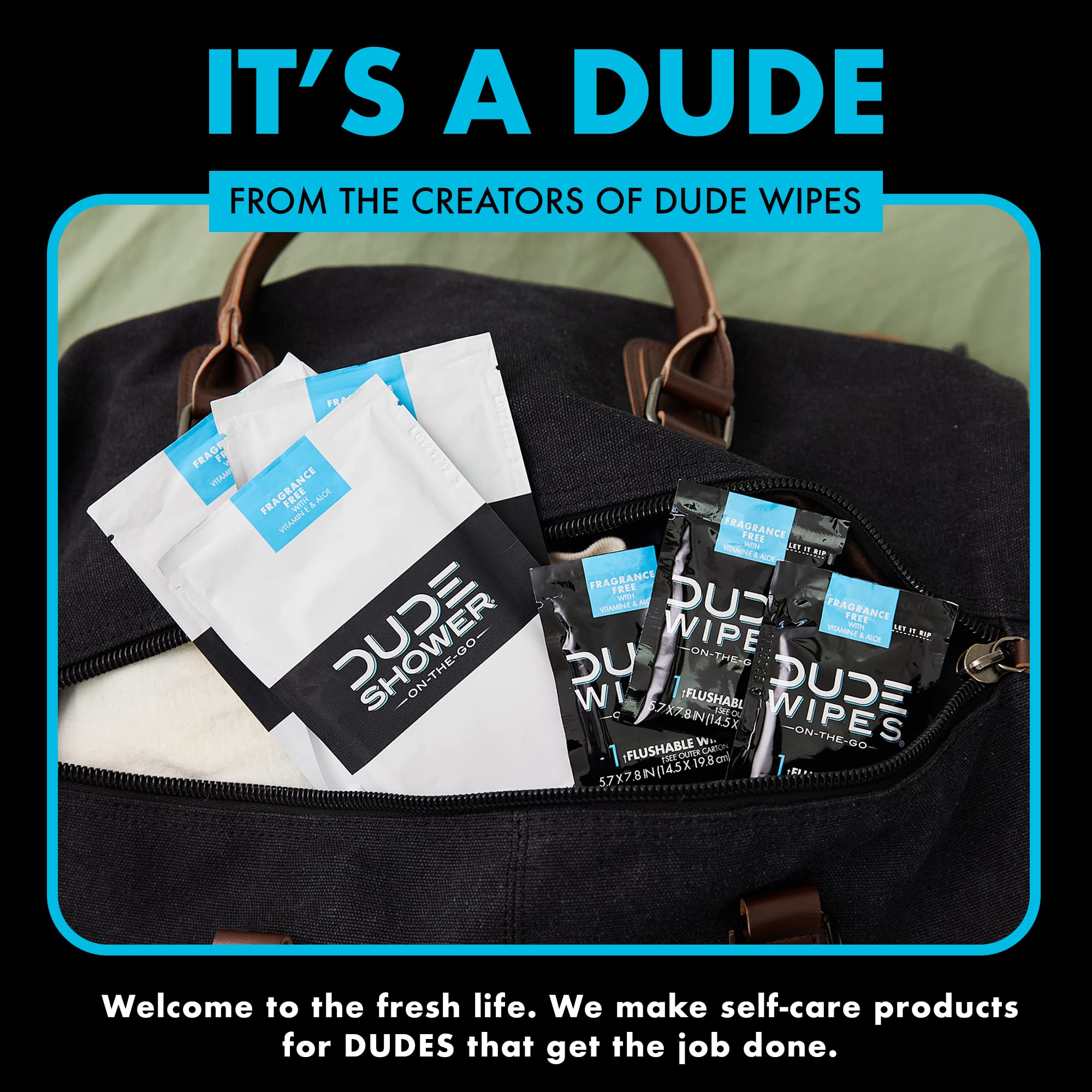 DUDE Wipes label and ingredients panel highlighting aloe and vitamin E benefits