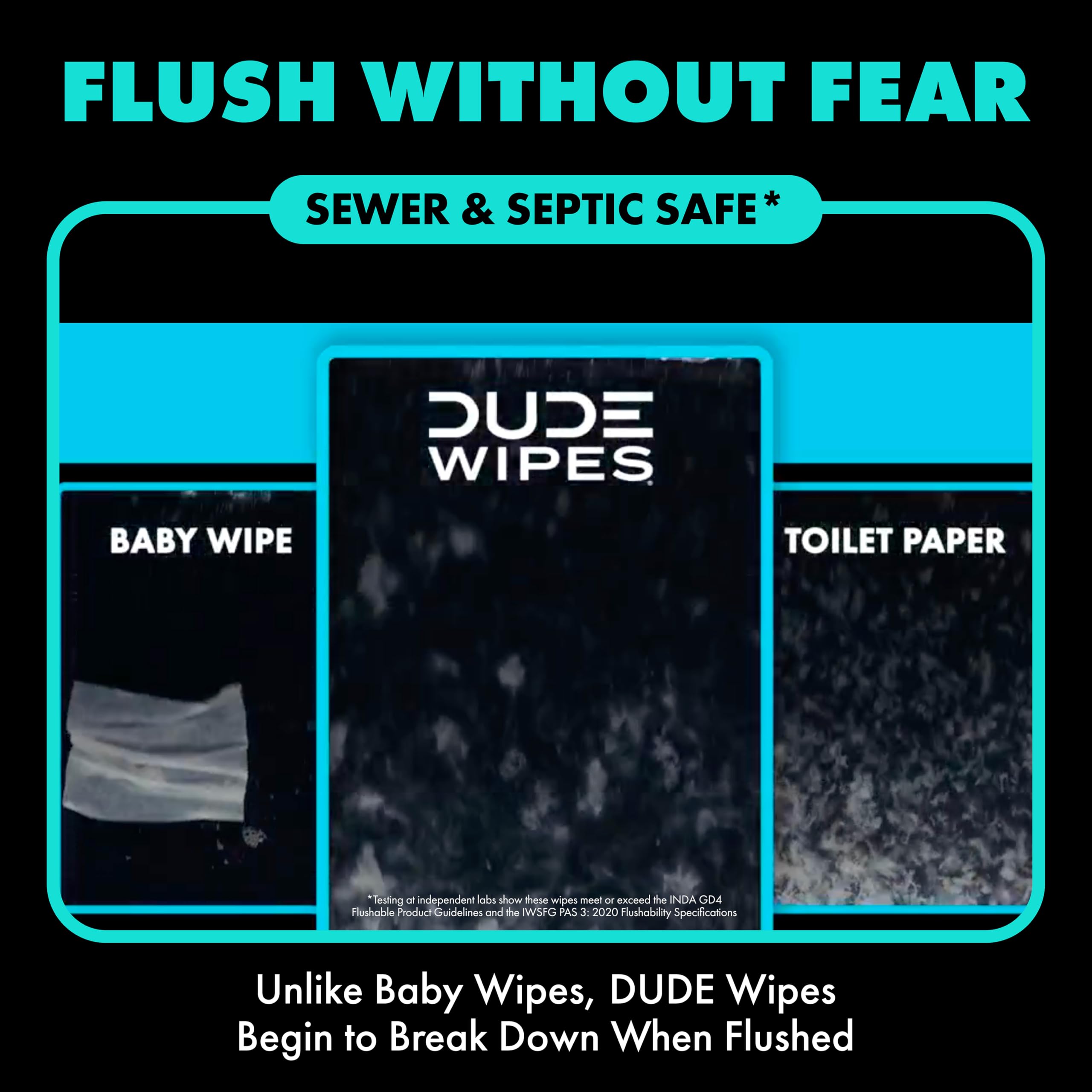 DUDE Wipes in hand demonstrating easy use and full-coverage clean