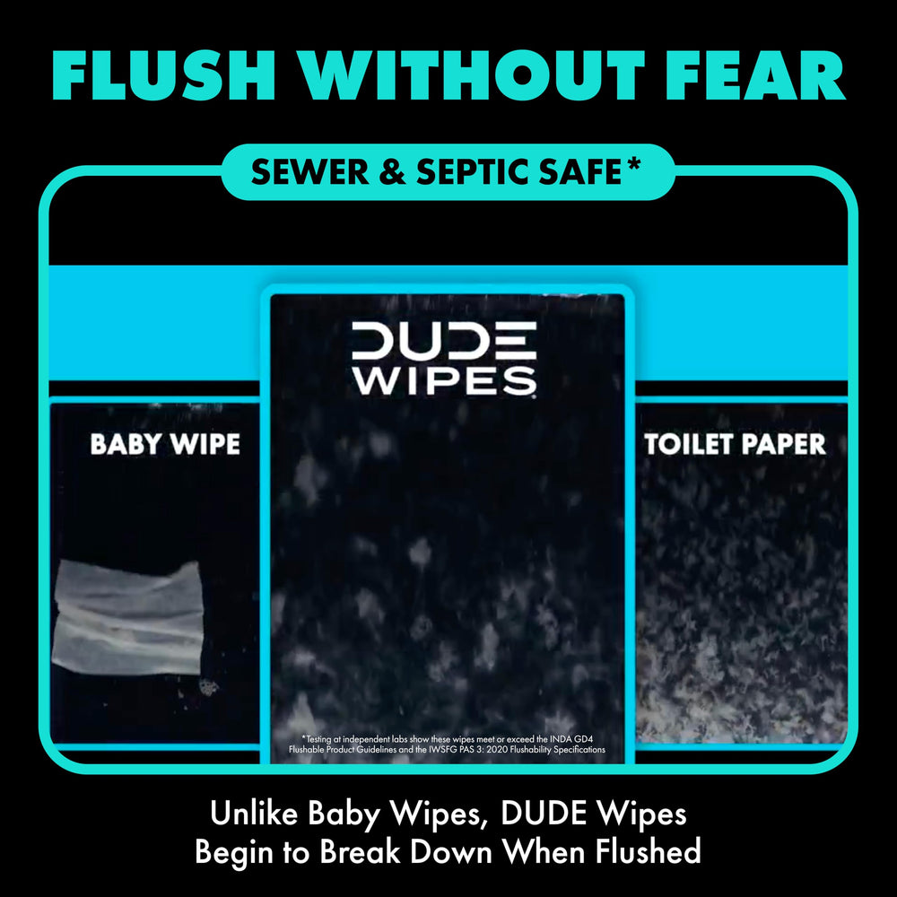 DUDE Wipes in hand demonstrating easy use and full-coverage clean