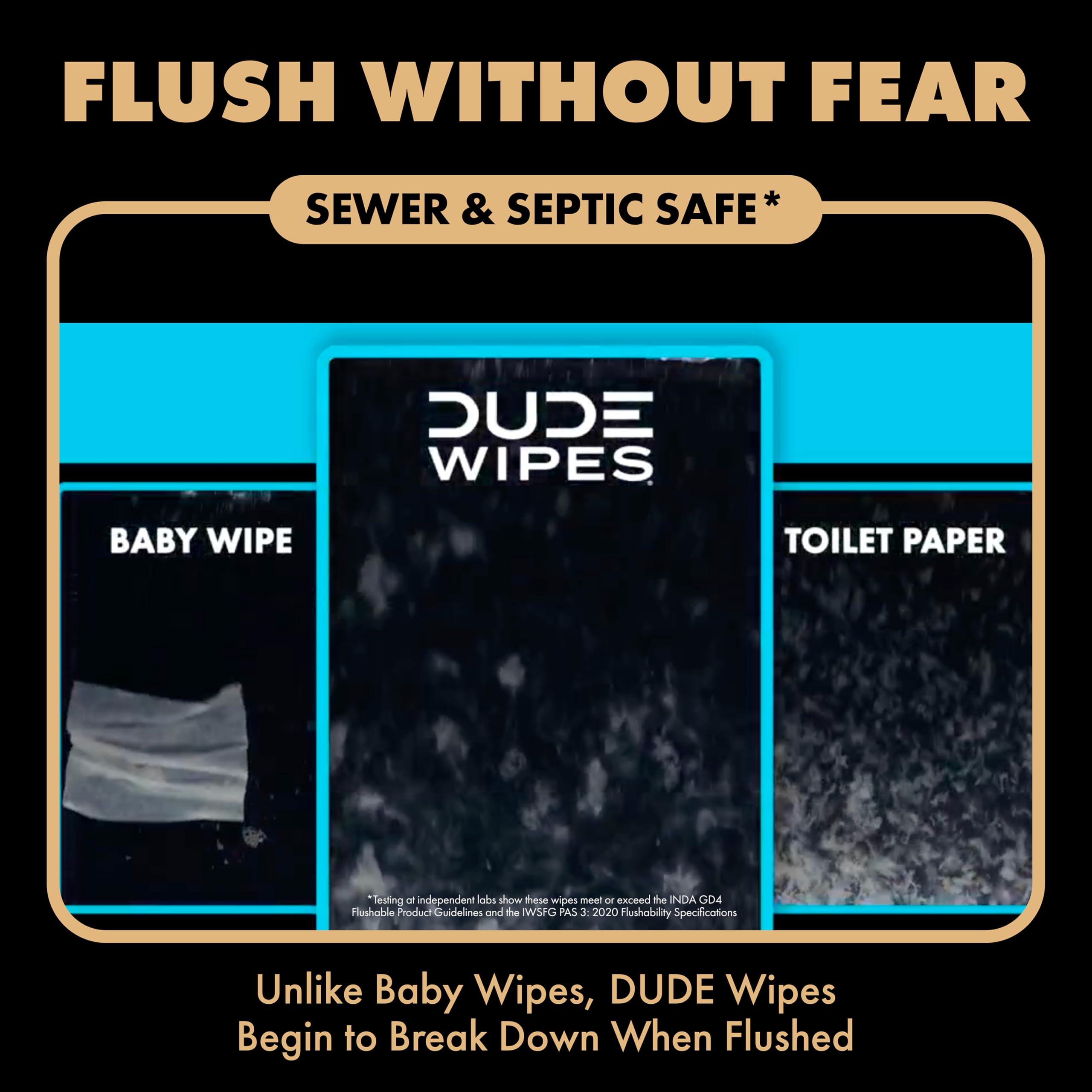 DUDE Wipes ingredients label highlighting plant-based and gentle benefit