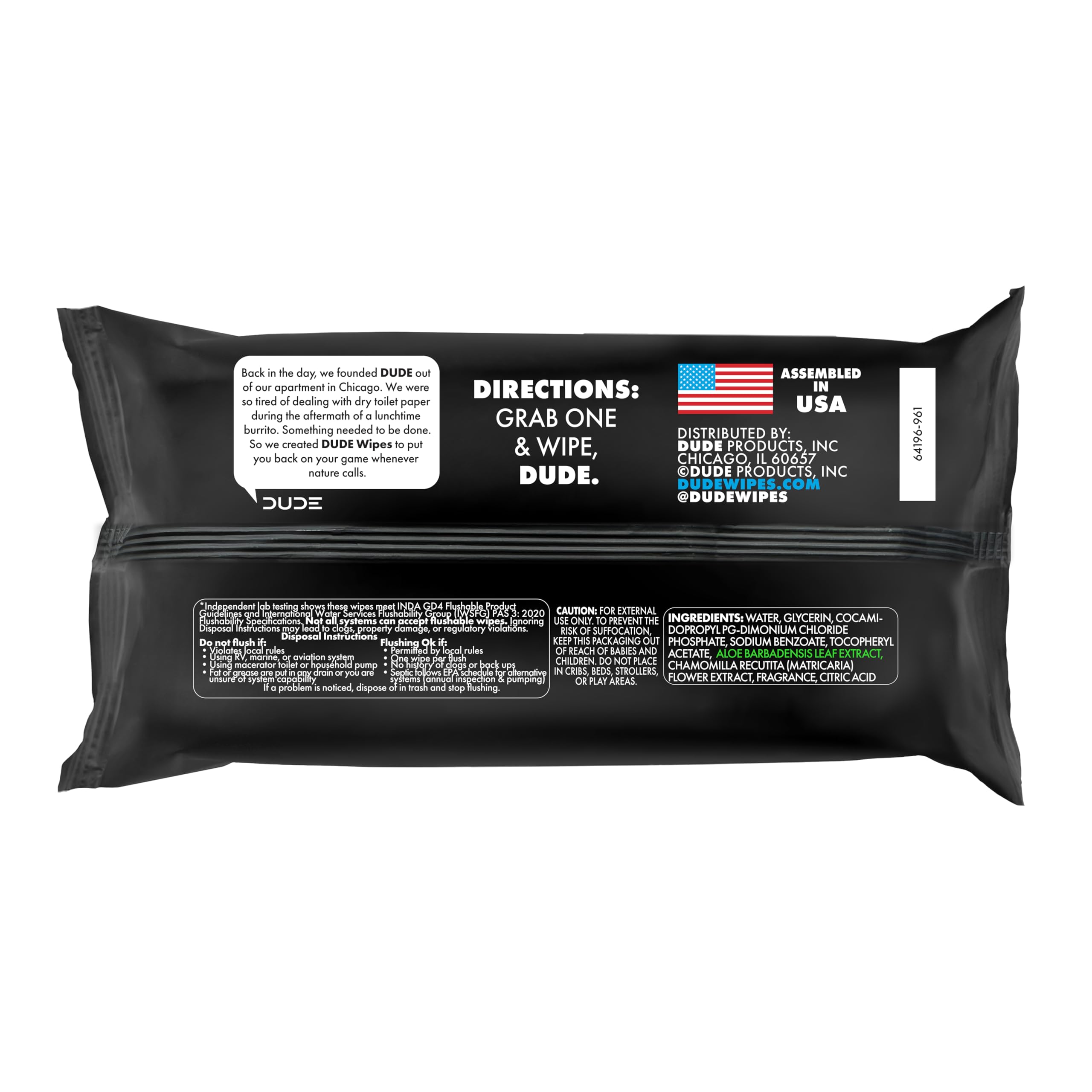 DUDE Wipes back packaging seal focusing on resealable pack preserving freshness