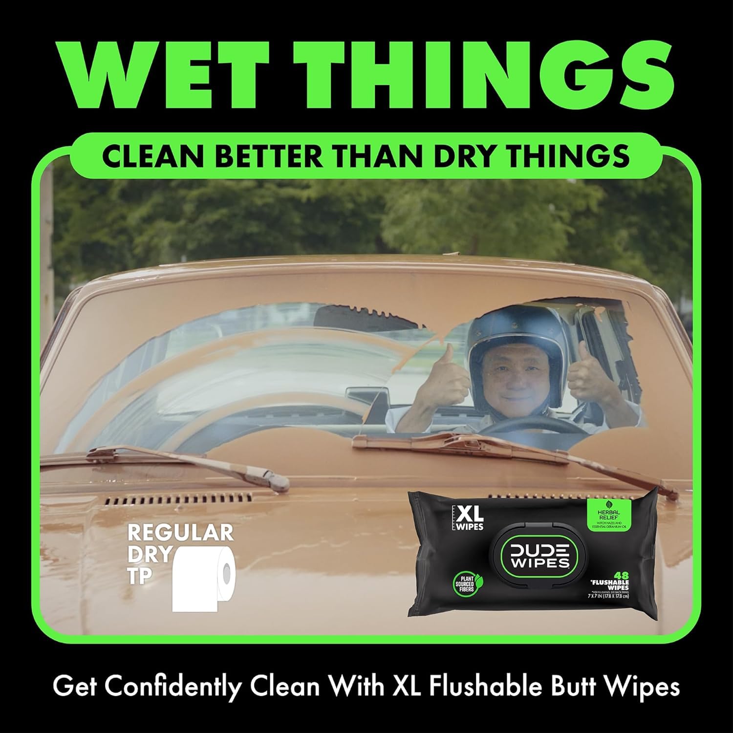 DUDE Wipes flushability label indicating sewer and septic safe testing