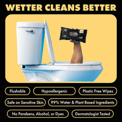 DUDE Wipes being pulled from pack demonstrating easy single-sheet dispense