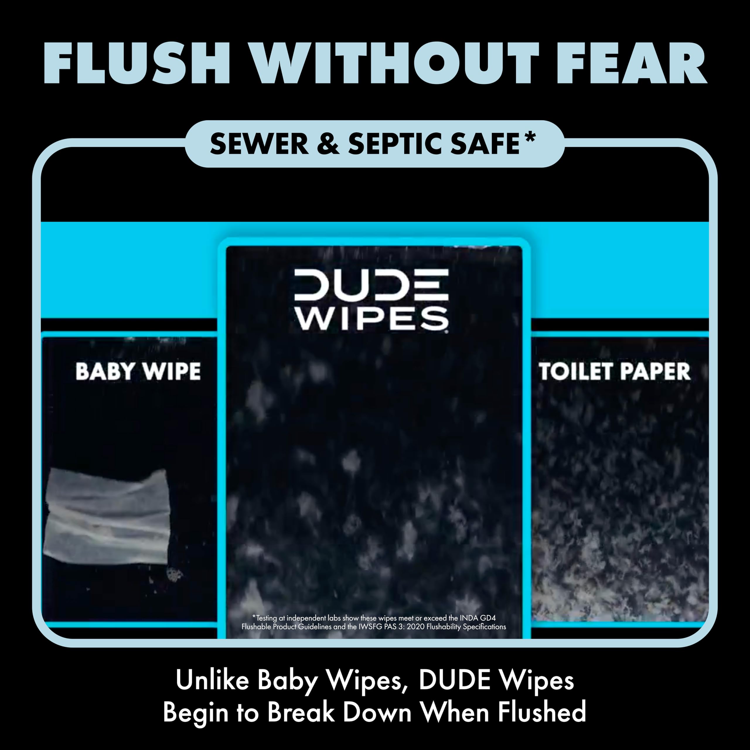 DUDE Wipes next to a smartphone to show extra-large wipe size and coverage