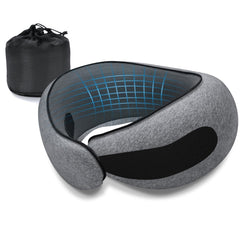 Dujuanus front view of grey travel neck pillow showing ergonomic shape and comfort