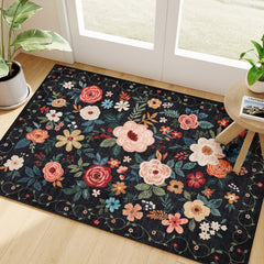 DUKINO front view of floral door mat showing welcoming pattern and color
