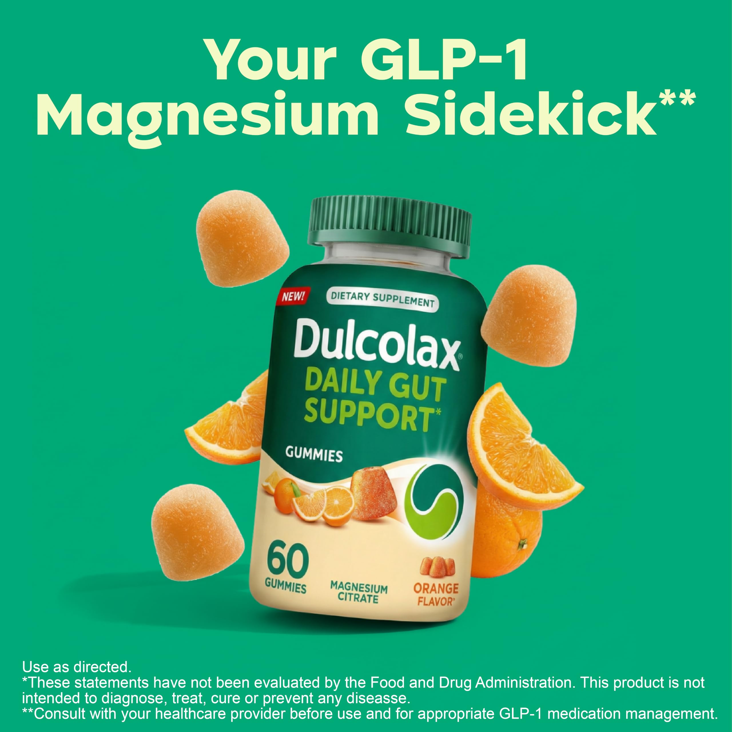 Dulcolax bottle opened revealing 60-count gummies to highlight quantity and convenience