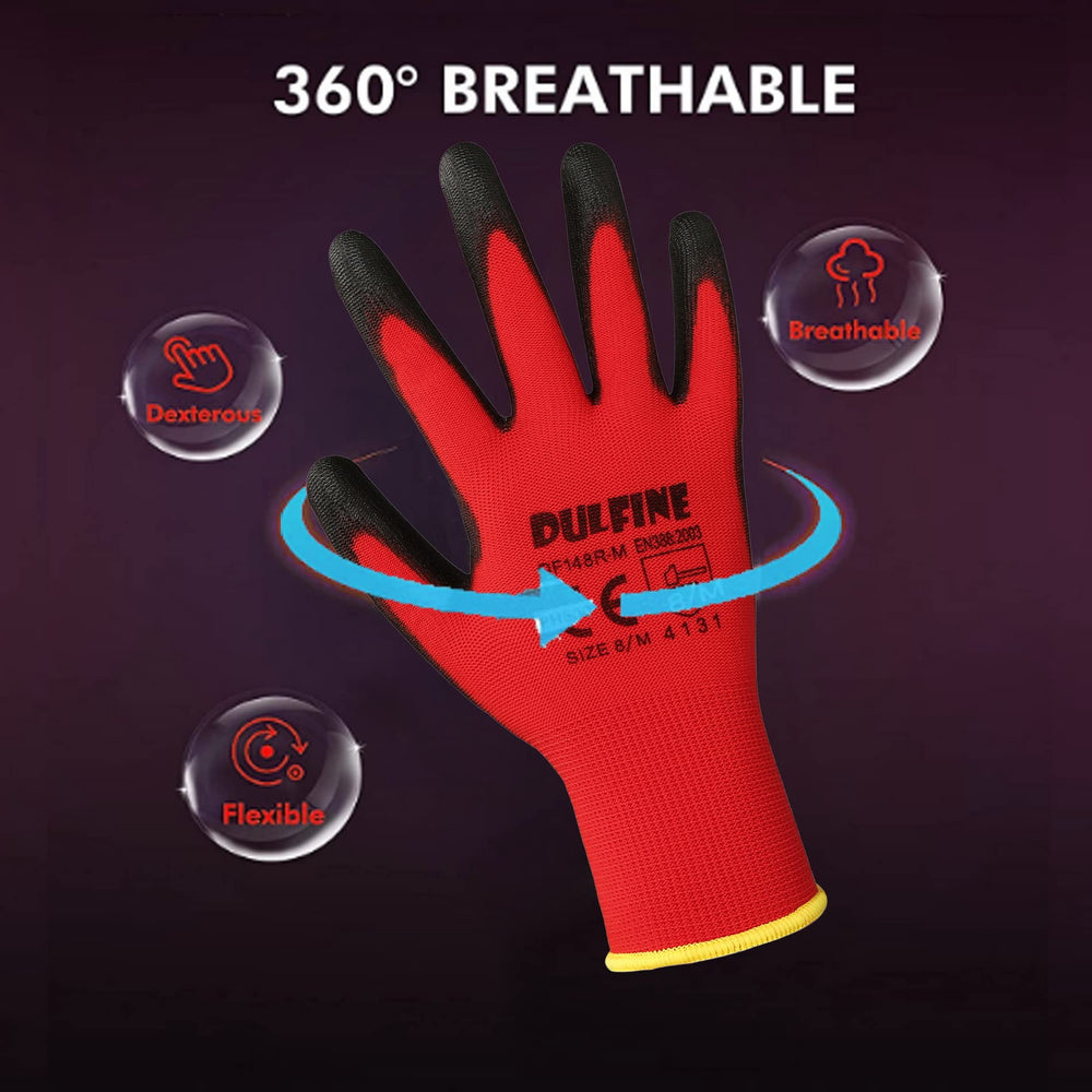 DULFINE palm close-up showing PU coating and improved grip for secure handling