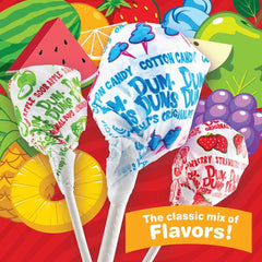Dum Dums close-up of individually wrapped lollipops showing easy-open wrappers