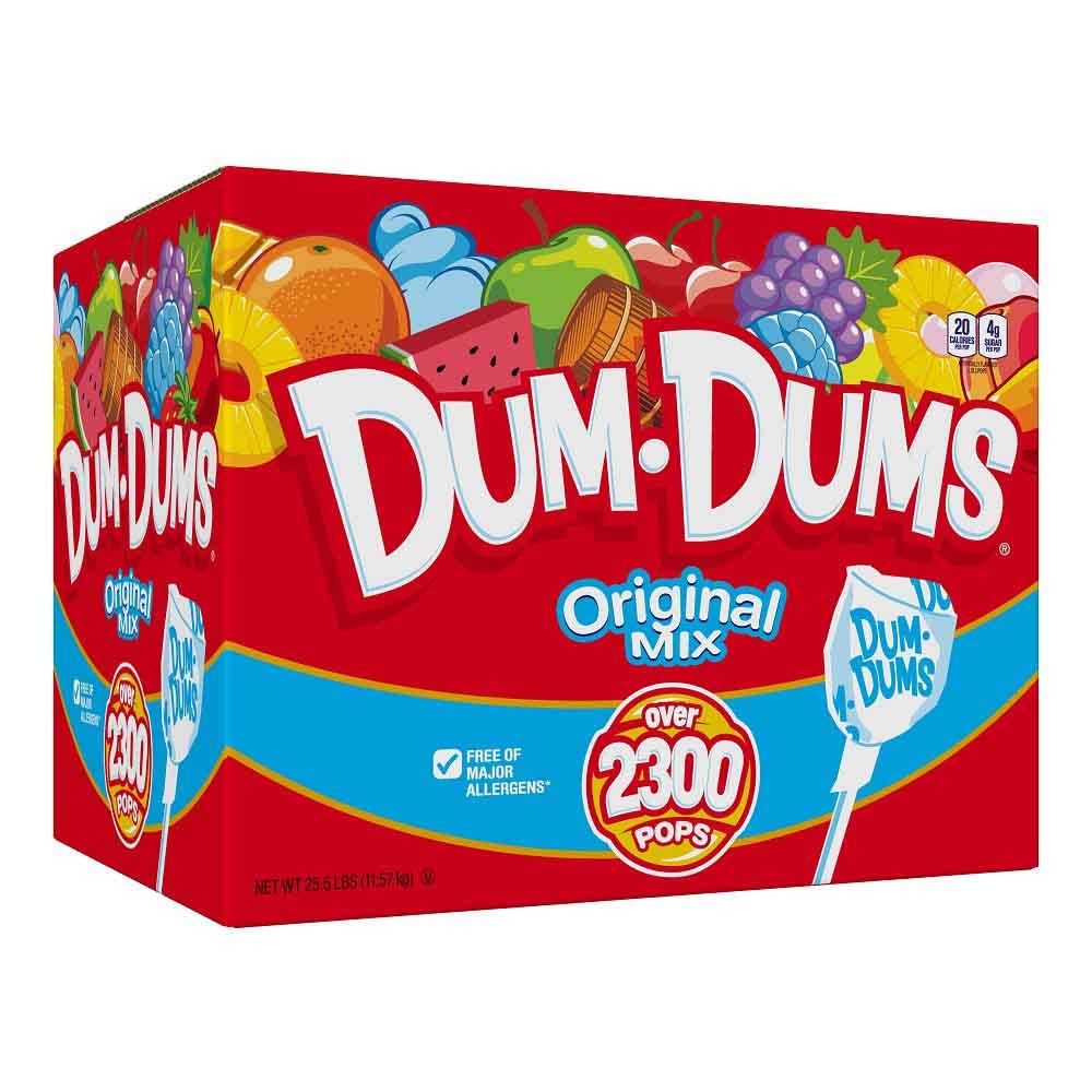 Dum Dums front box view showing 2,300 count and brand for bulk convenience