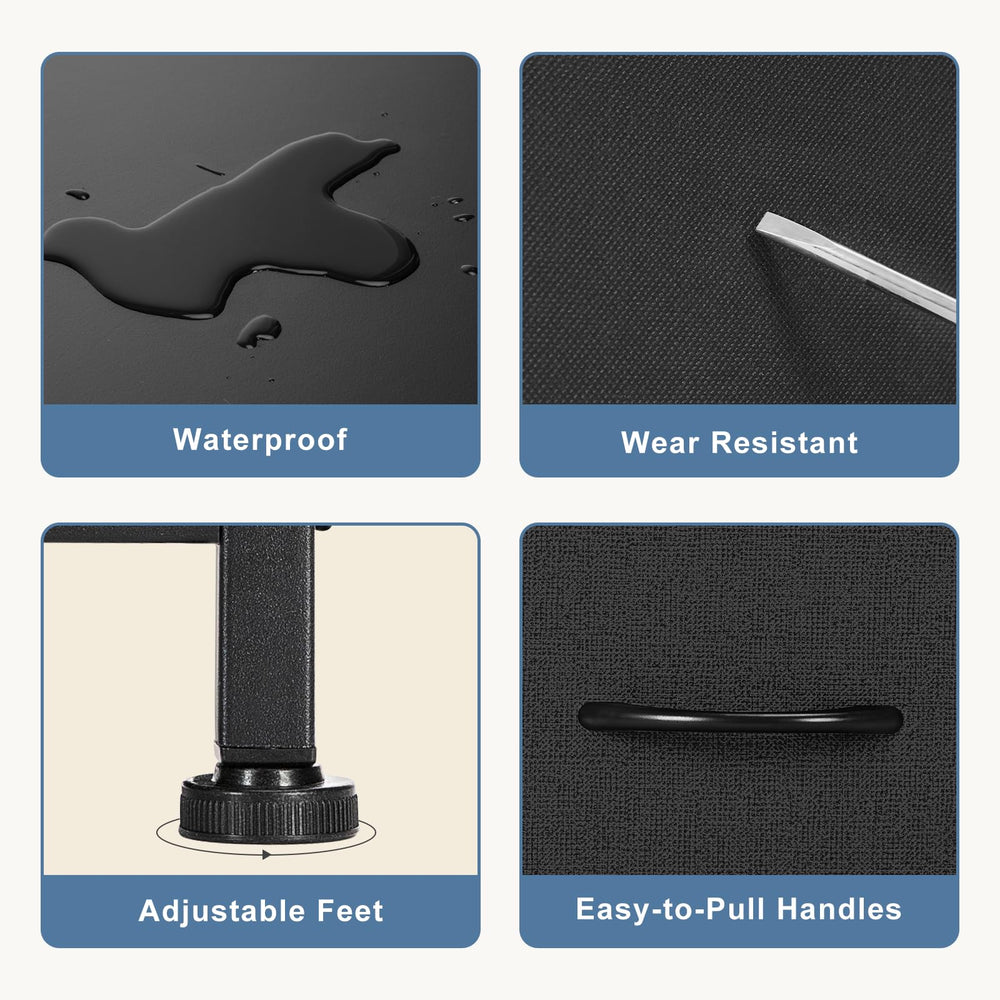DUMOS adjustable feet detail showing leveling feature and stability benefit