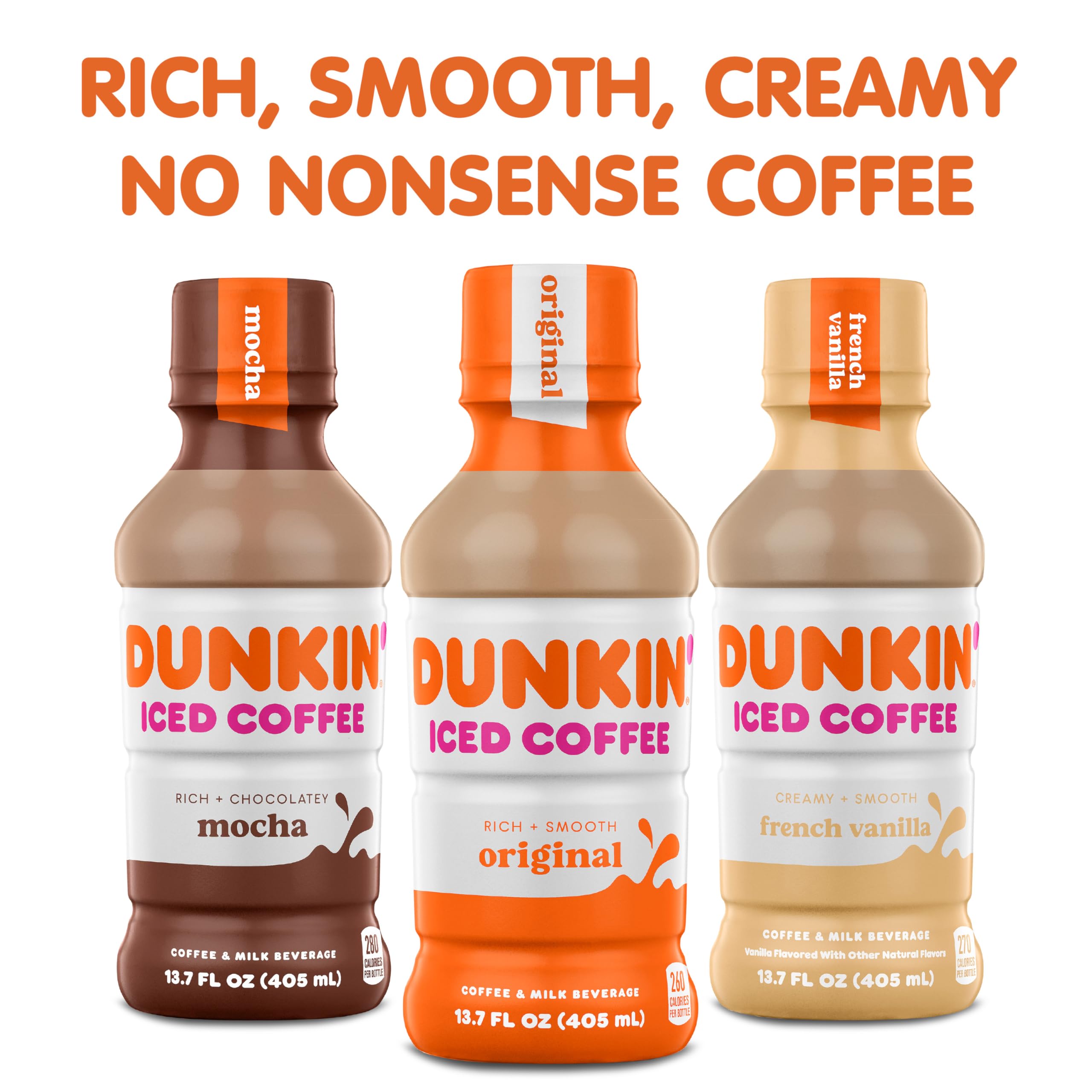 Dunkin' bottle beside iced glass illustrating serving suggestion and refreshment