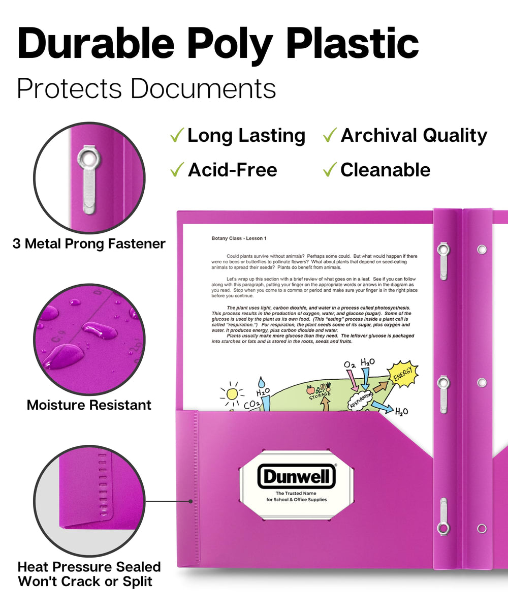 Dunwell folder open displaying three prongs and two interior pockets for secure storage