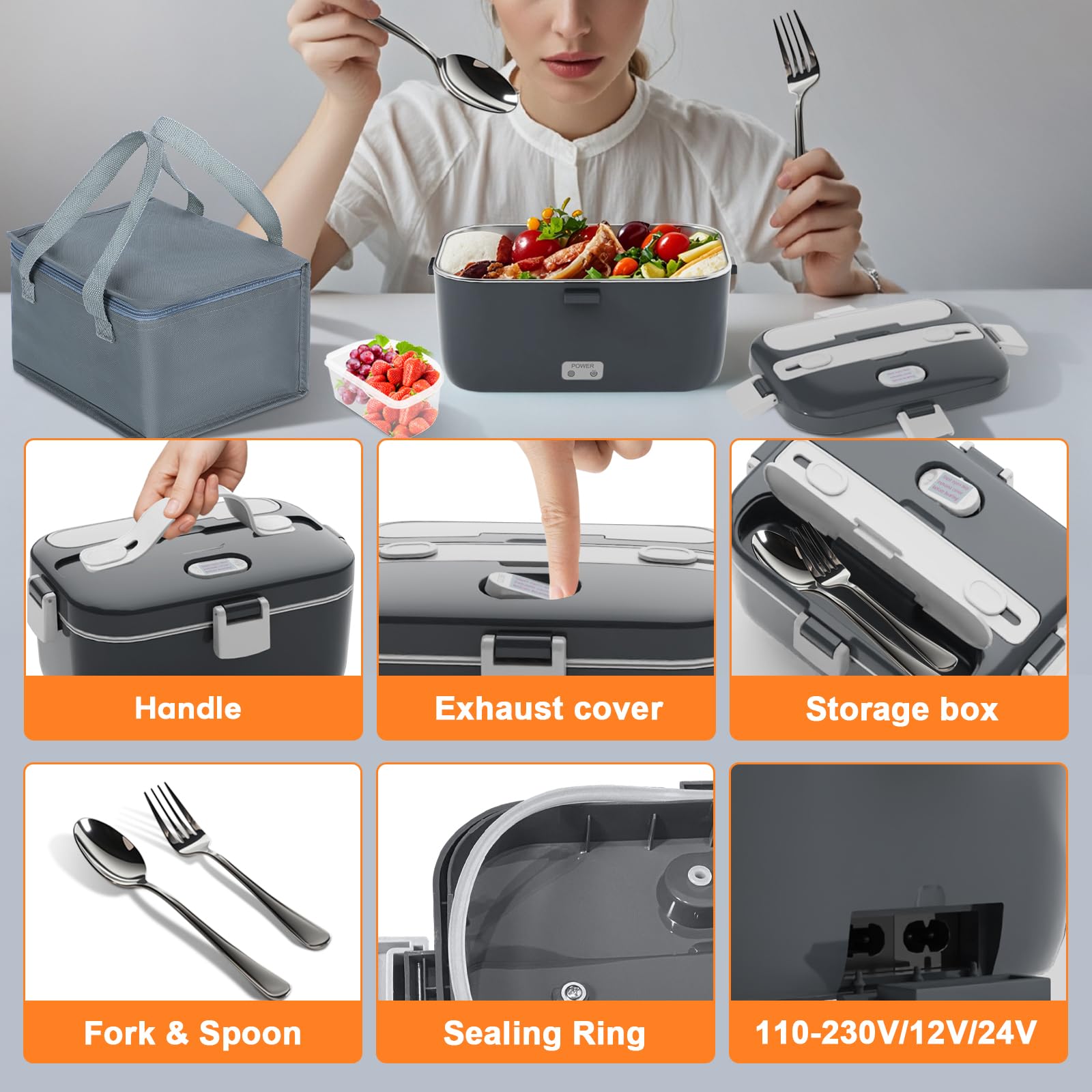 DUPASU electric lunch box plugged into car socket ideal for warm meals on road