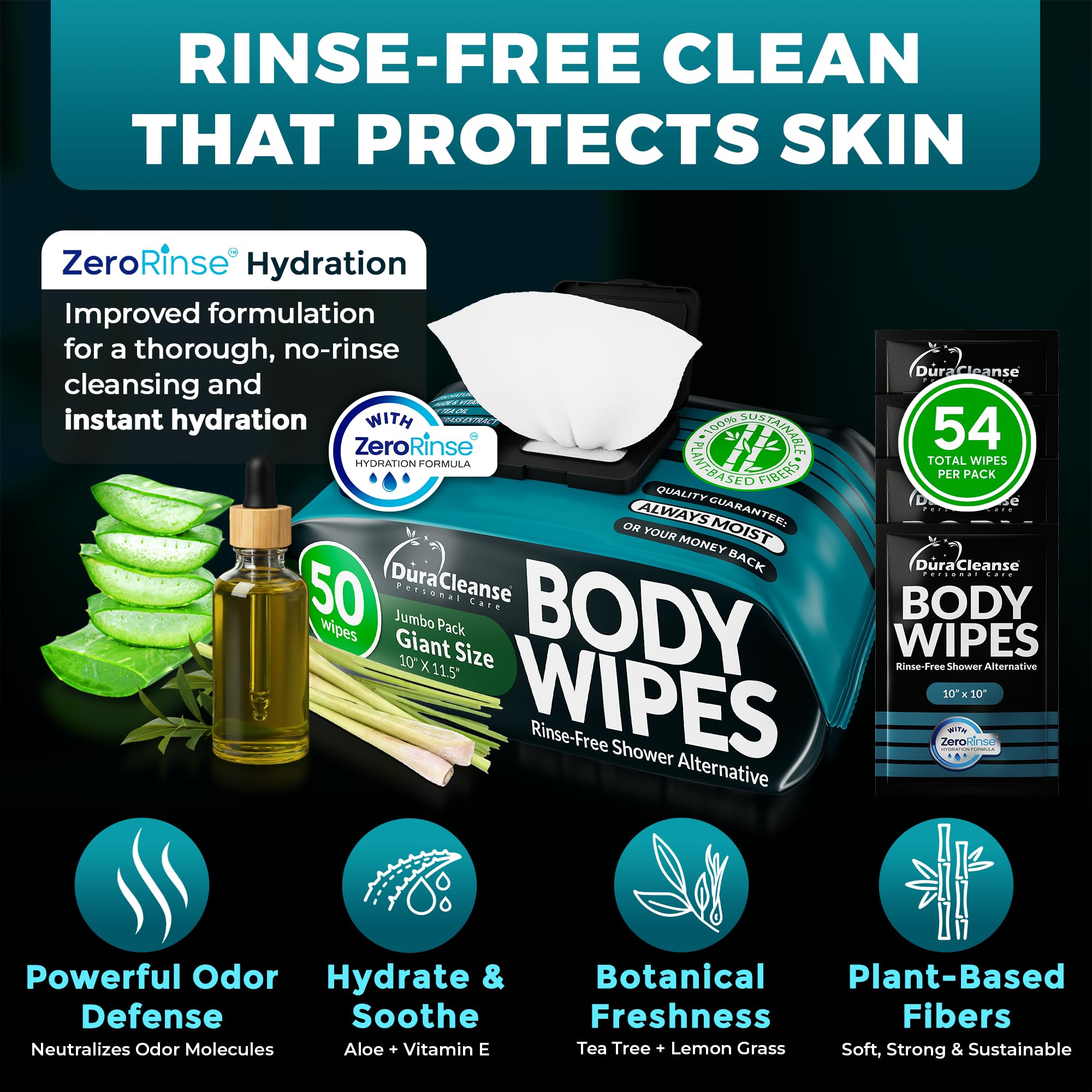 Dura Cleanse wipe beside a hand showing XL size for better coverage