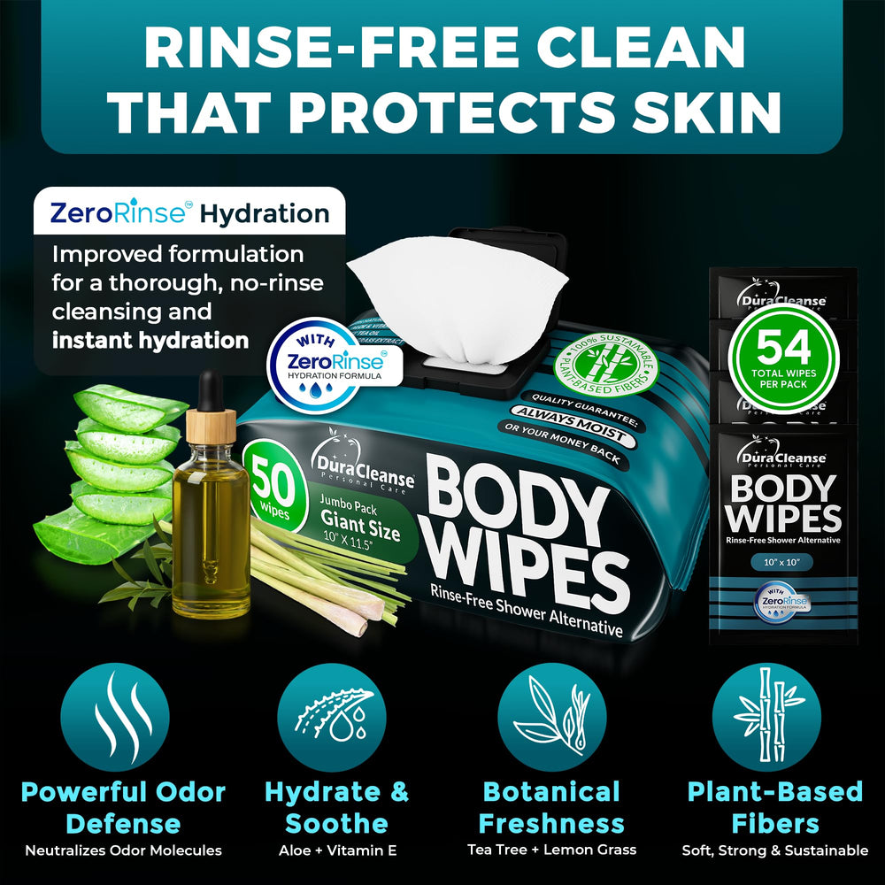 Dura Cleanse wipe beside a hand showing XL size for better coverage