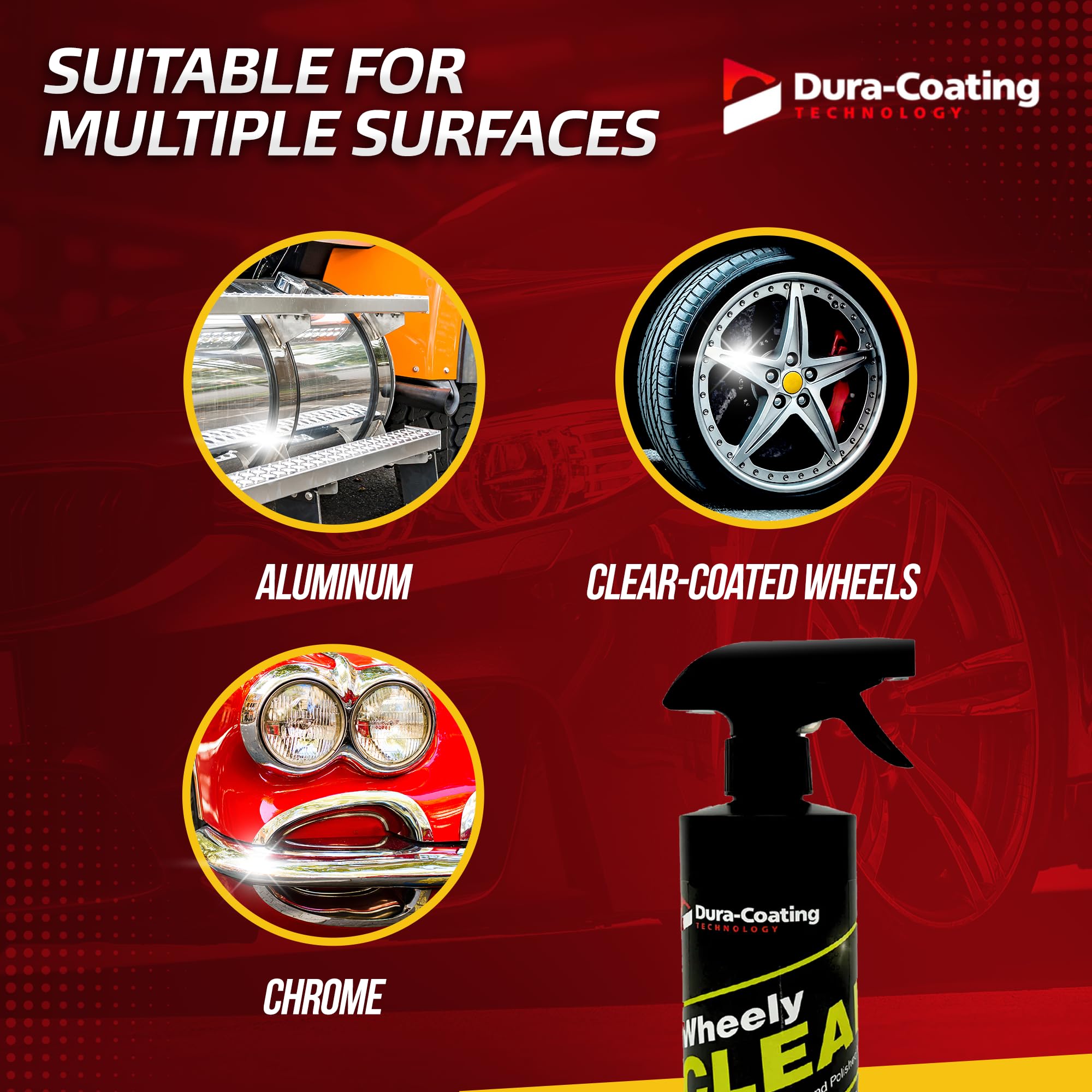 DURA-COATING TECHNOLOGY Wheely Clean applied to chrome wheel removing brake dust
