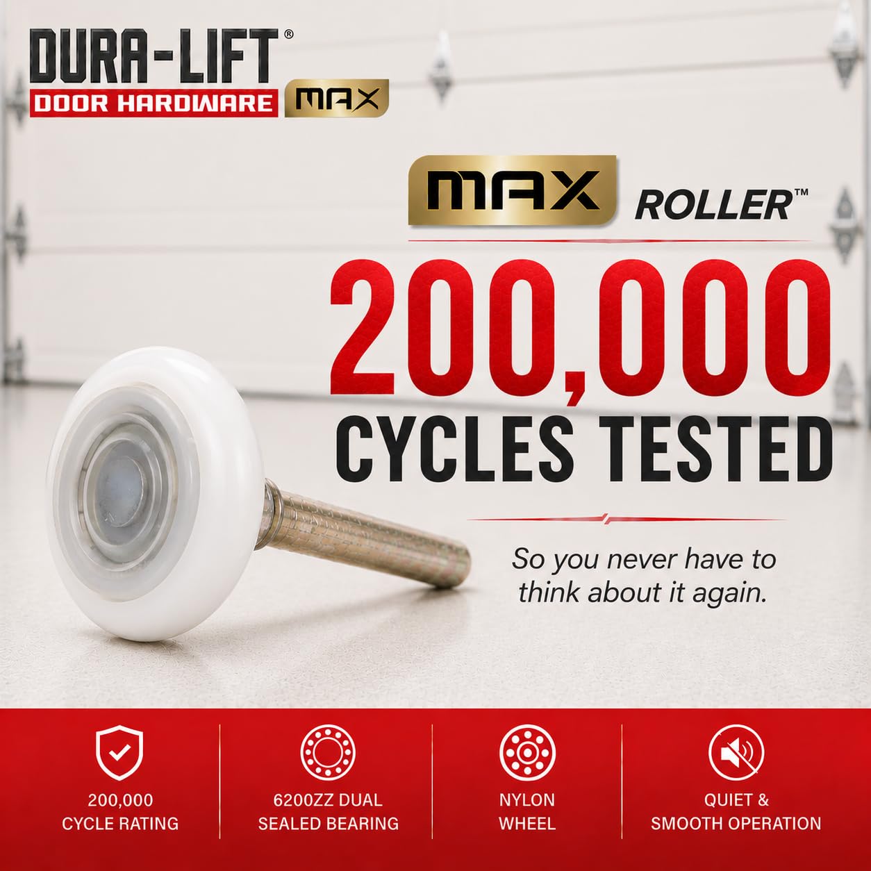 DURA-LIFT 6200ZZ bearing detail showing durable sealed bearing for long life