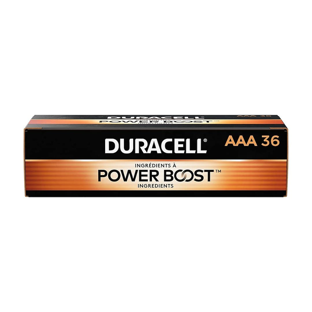 Duracell Coppertop AAA front packaging showing 36-pack and brand reliability