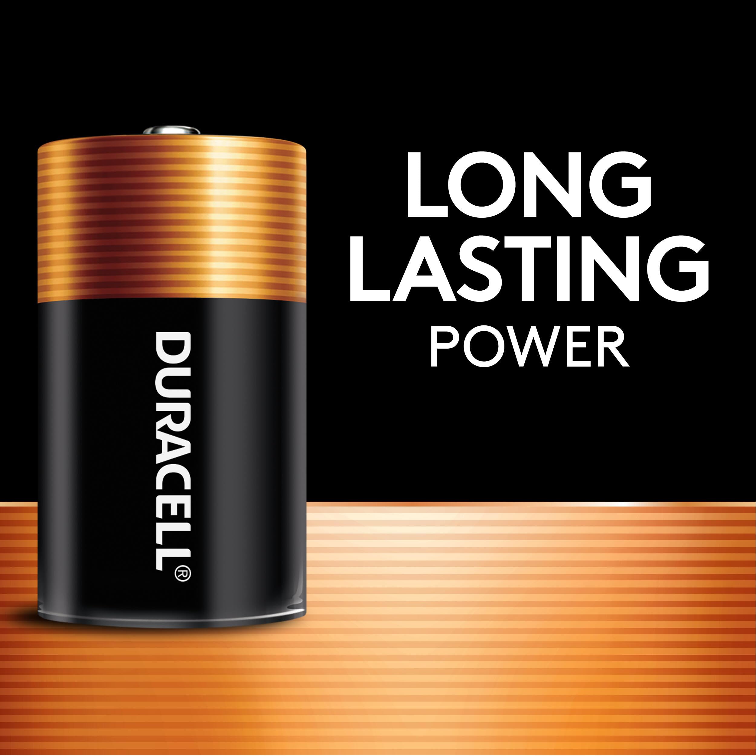 Duracell Coppertop D close-up of battery top and label highlighting quality