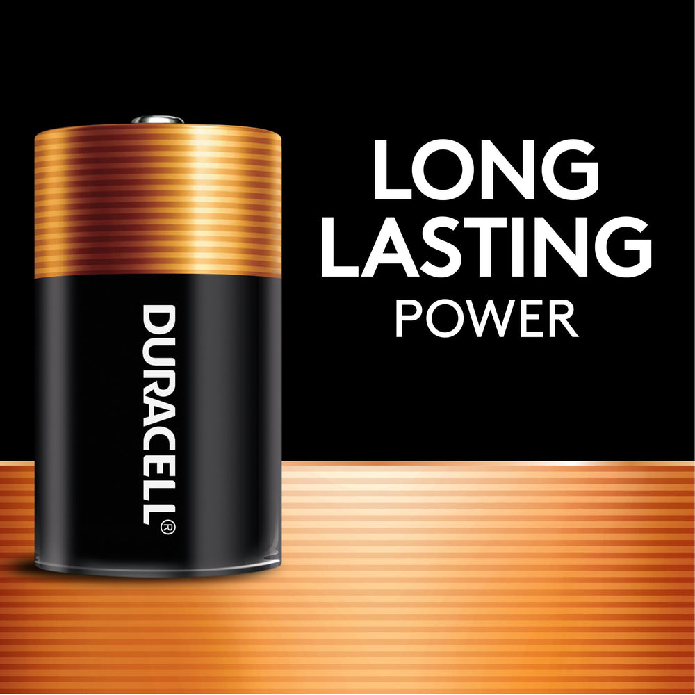 Duracell Coppertop D close-up of battery top and label highlighting quality